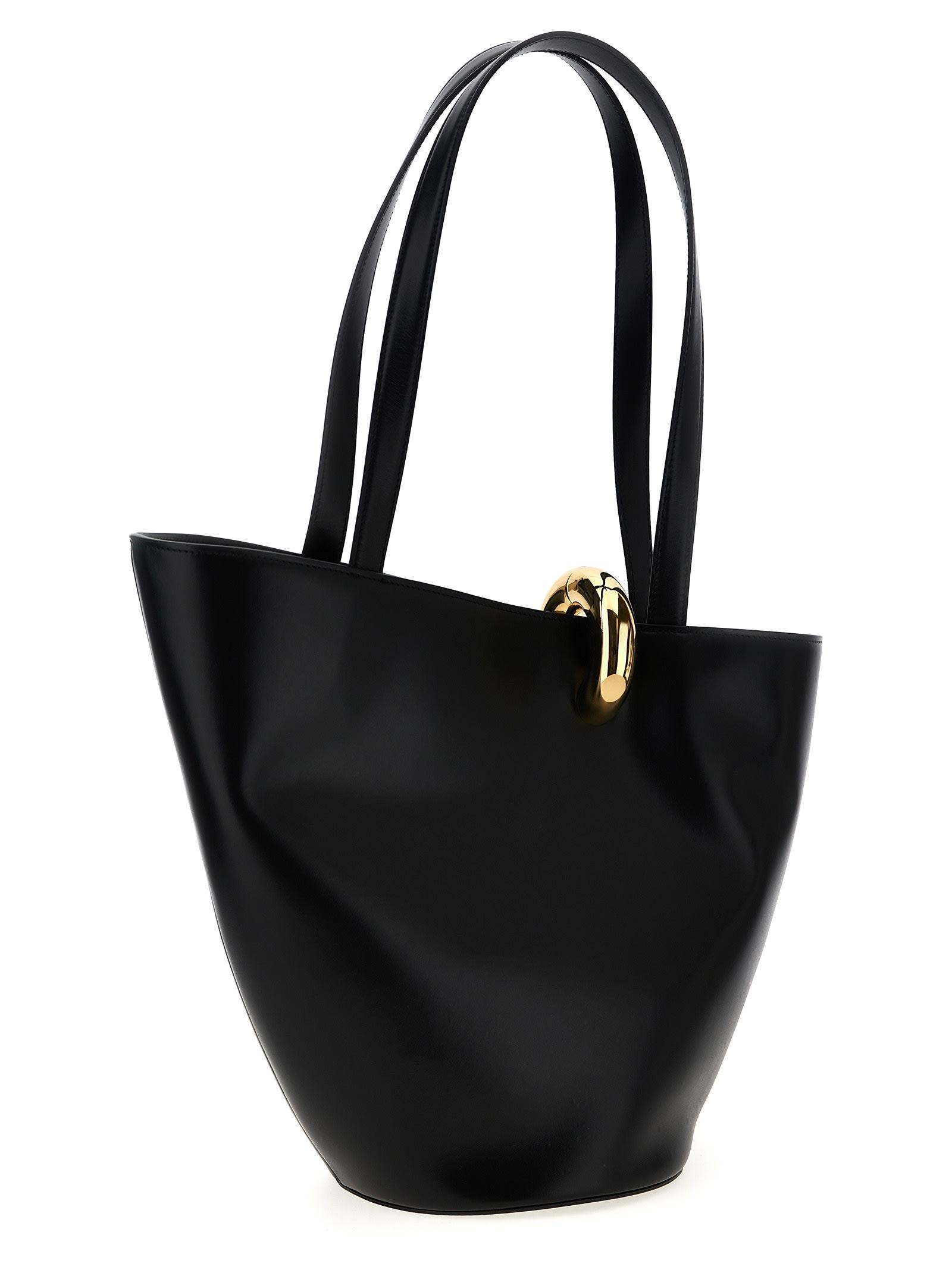 JACQUEMUS The Medium Bambola Asymmetric Leather Bucket Bag In Black 990 Product Image