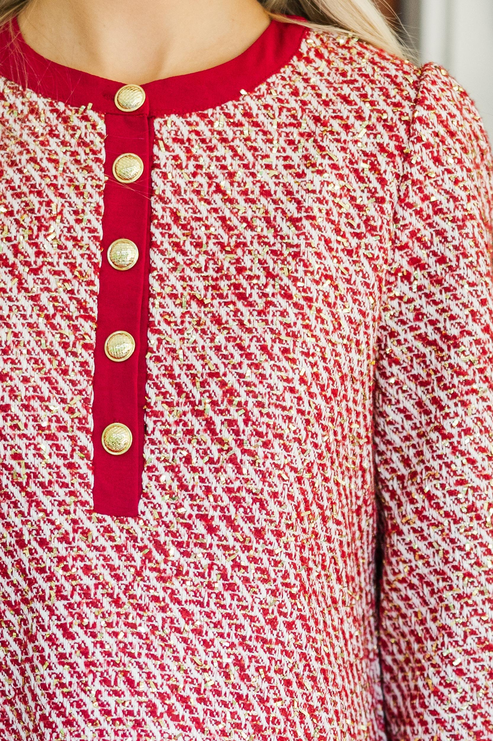 Feeling Like A Queen Burgundy Red Tweed Dress Female Product Image