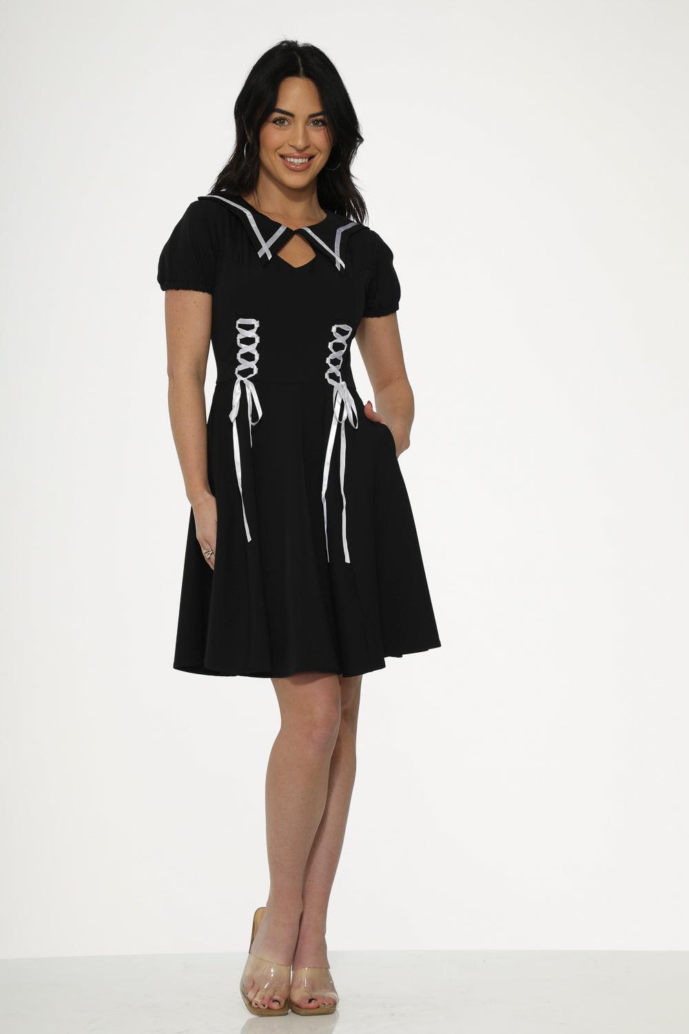 Black & White Trim Gothic Swing Dress Product Image