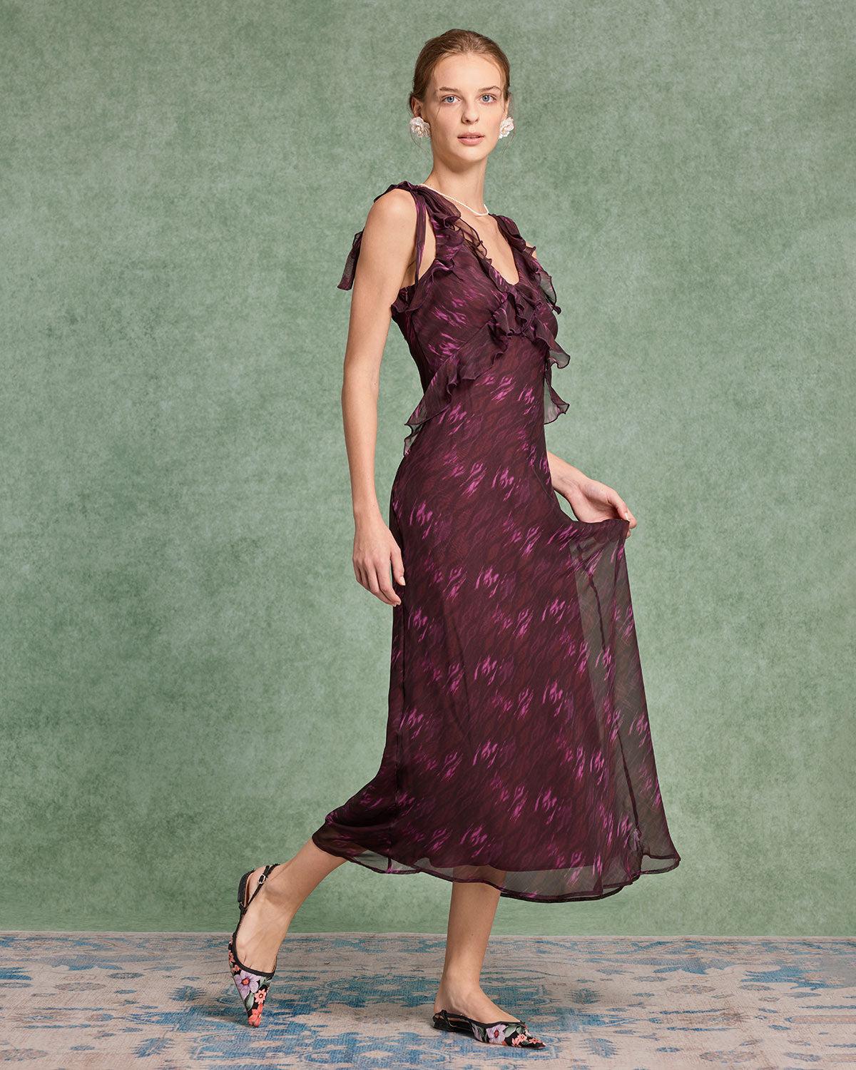 Purple Floral Ruffle Slip Maxi Dress Product Image