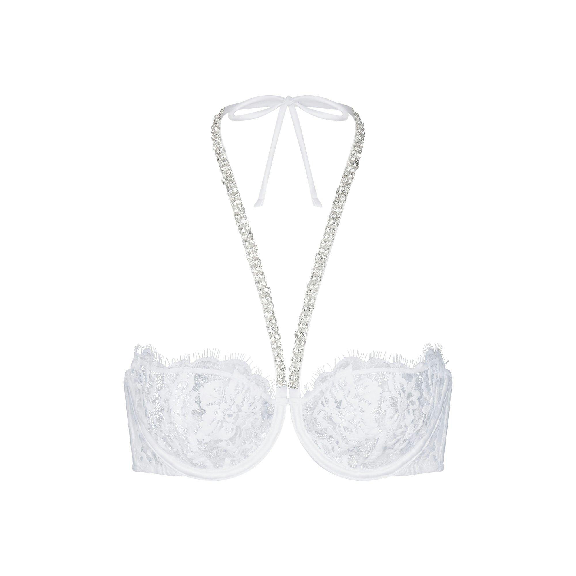 SKIMS LACE UNLINED HALTER BRA | SNOW Product Image