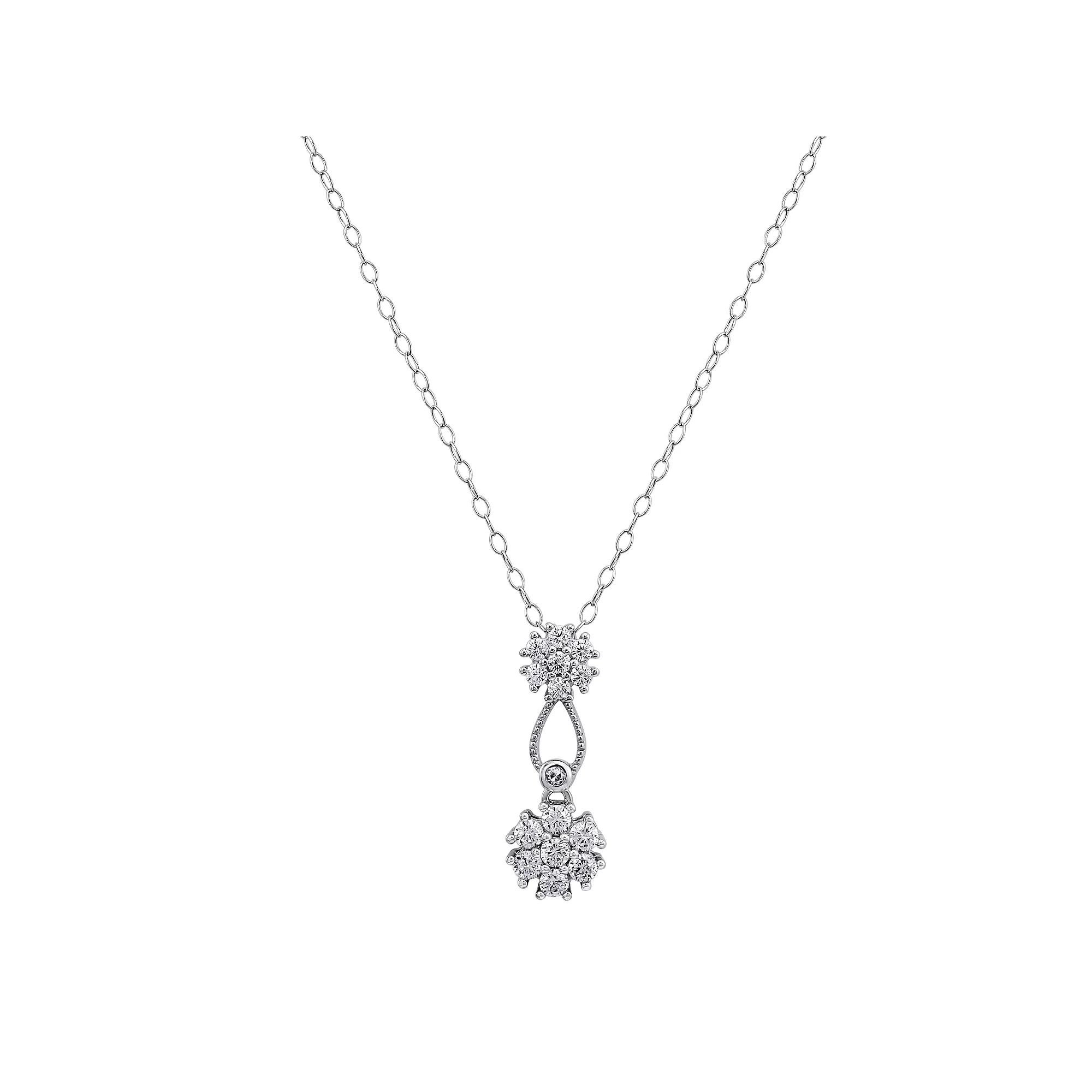 Forever Radiant Sterling Silver Cubic Zirconia Double Flower Lariat Necklace, Women's, Size: 18" Product Image