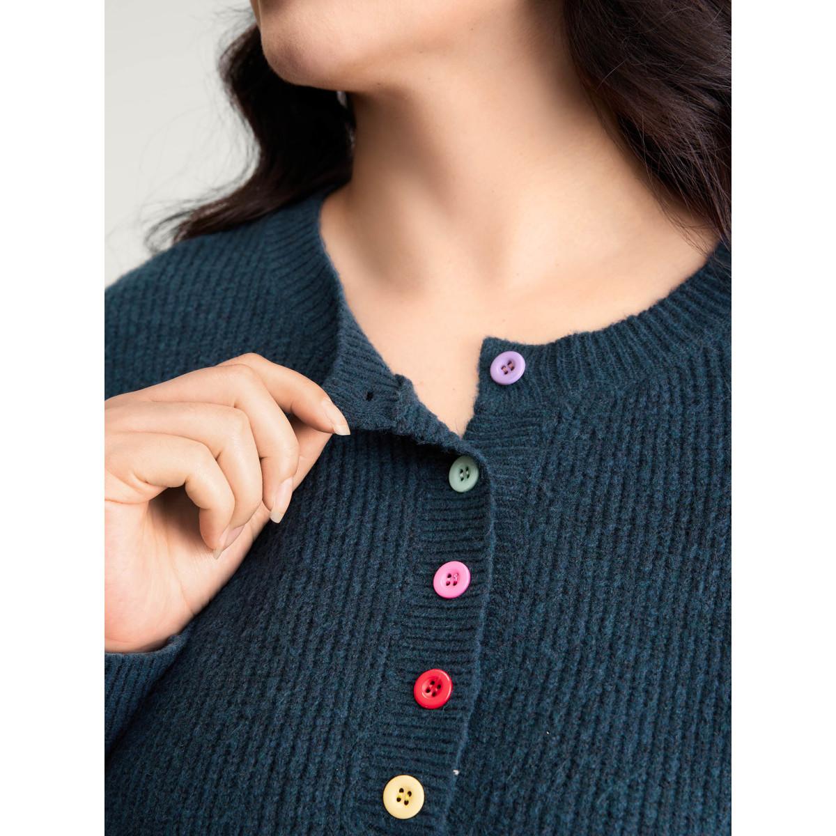 Plus Size Supersoft Half-Button Placket Textured Solid Pullover Indigo Women Leisure Loose Long Sleeve Round Neck Casual Pullovers BloomChic 30/6X Product Image