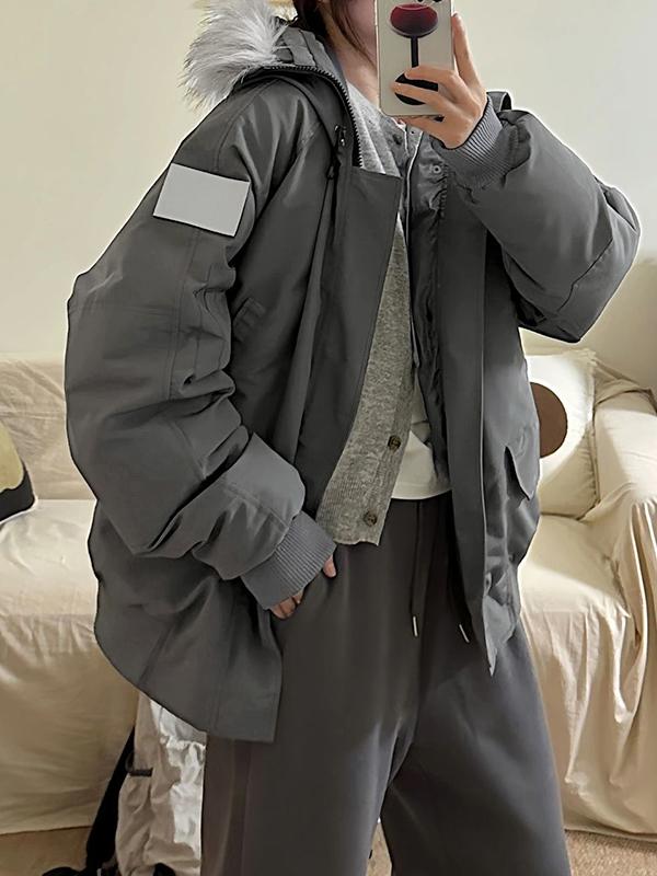 Vintage Fuzzy Collar Hooded Cargo Jacket Product Image