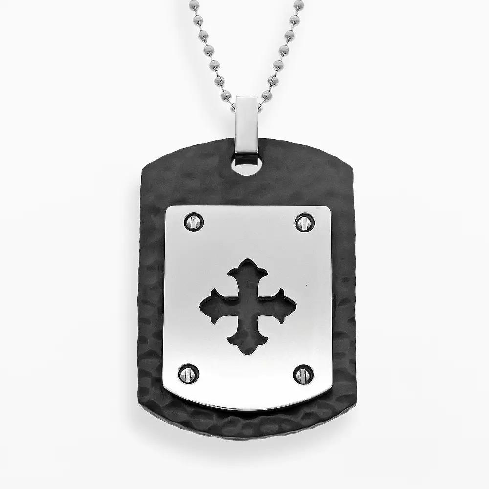 LYNX Stainless Steel Black Ion Cross Dog Tag - Men, Men's, Size: 22", Grey Product Image
