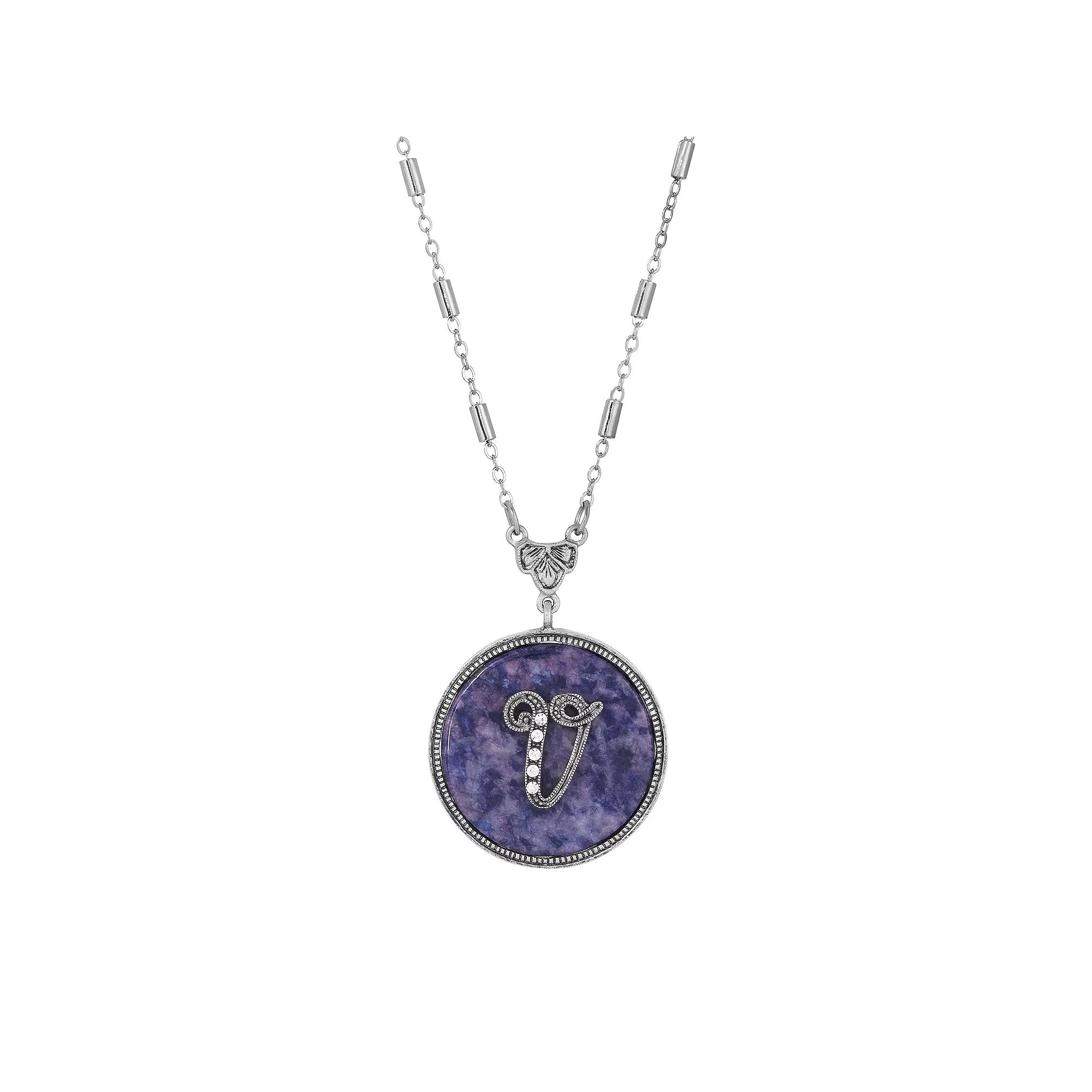 1928 Silver Tone Round Initial Pendant Necklace, Women's, J Product Image