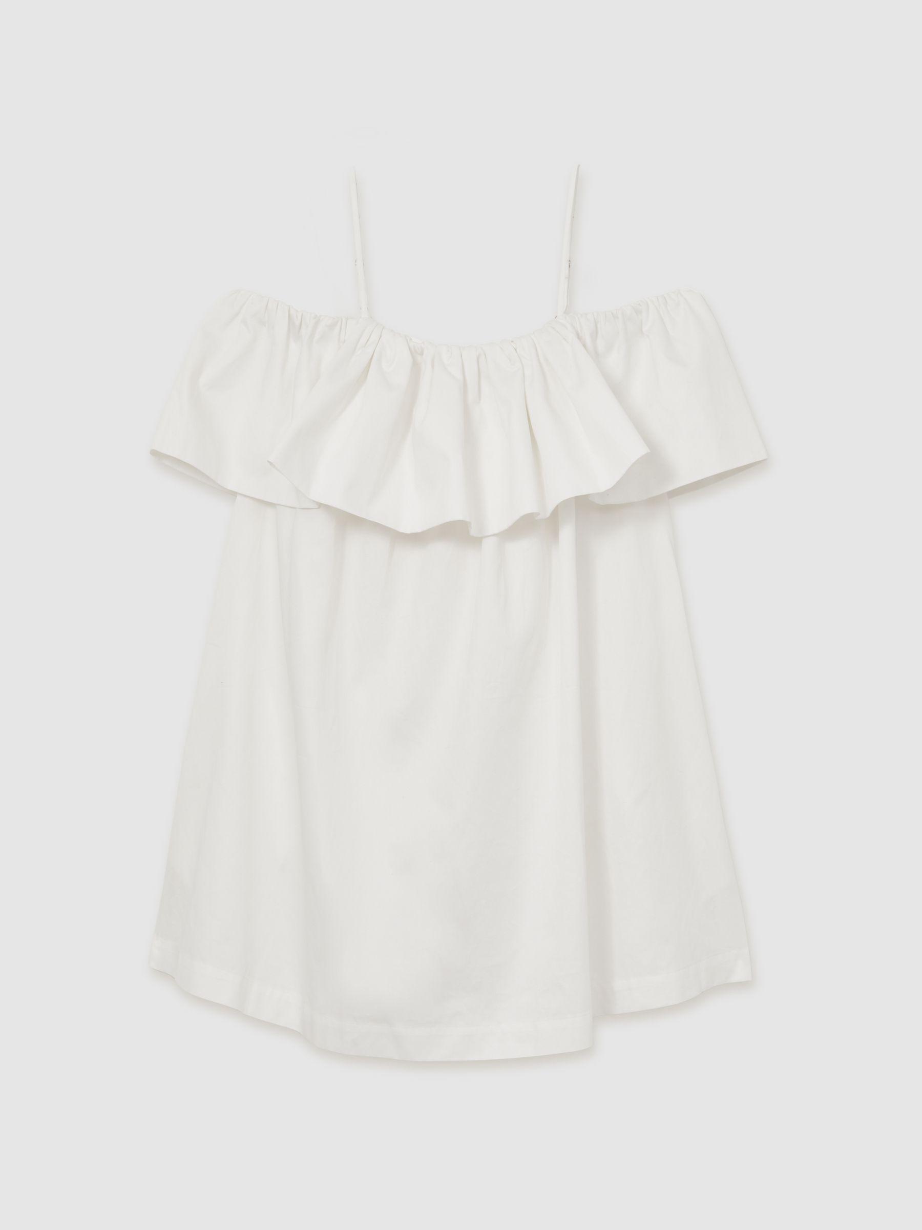 Cotton Off Shoulder Mini Dress in Ivory Cream Product Image