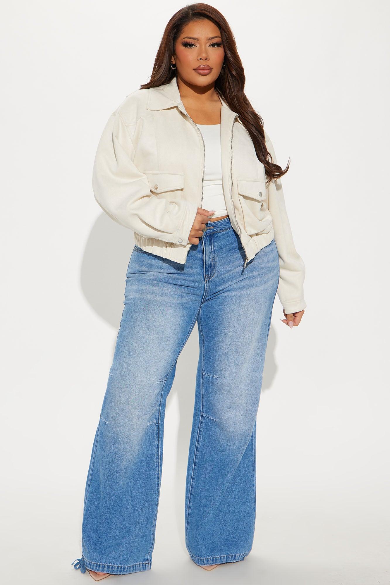 Delilah Washed Faux Suede Bomber Jacket - Cream Product Image