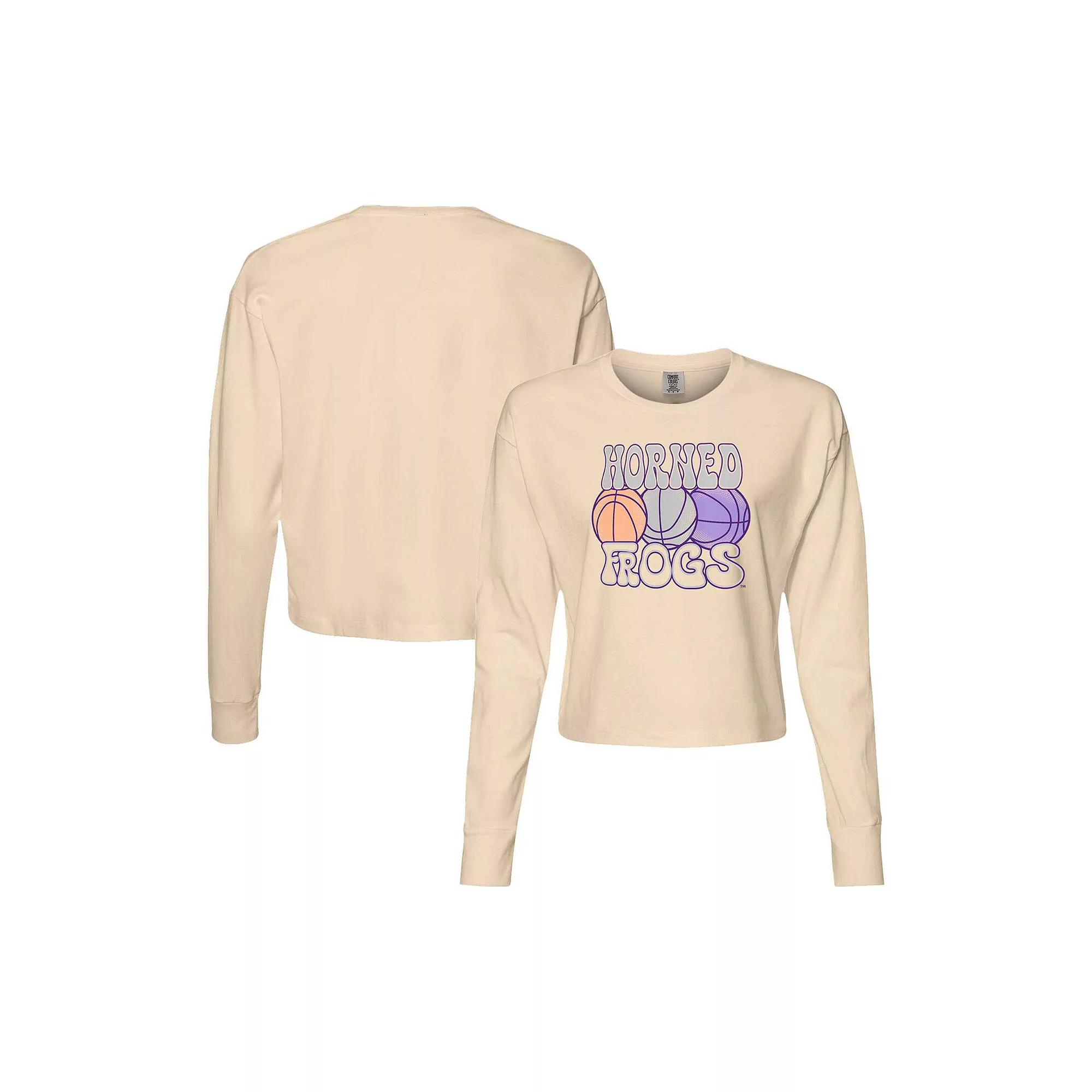 Women's Natural TCU Horned Frogs Comfort Colors Basketball Cropped Long Sleeve T-Shirt,  Product Image