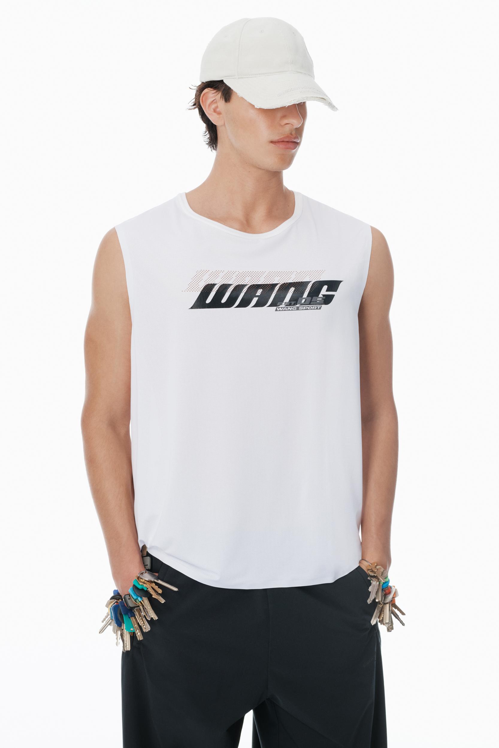 White Laser-cut Logo Muscle Shirt  Product Image