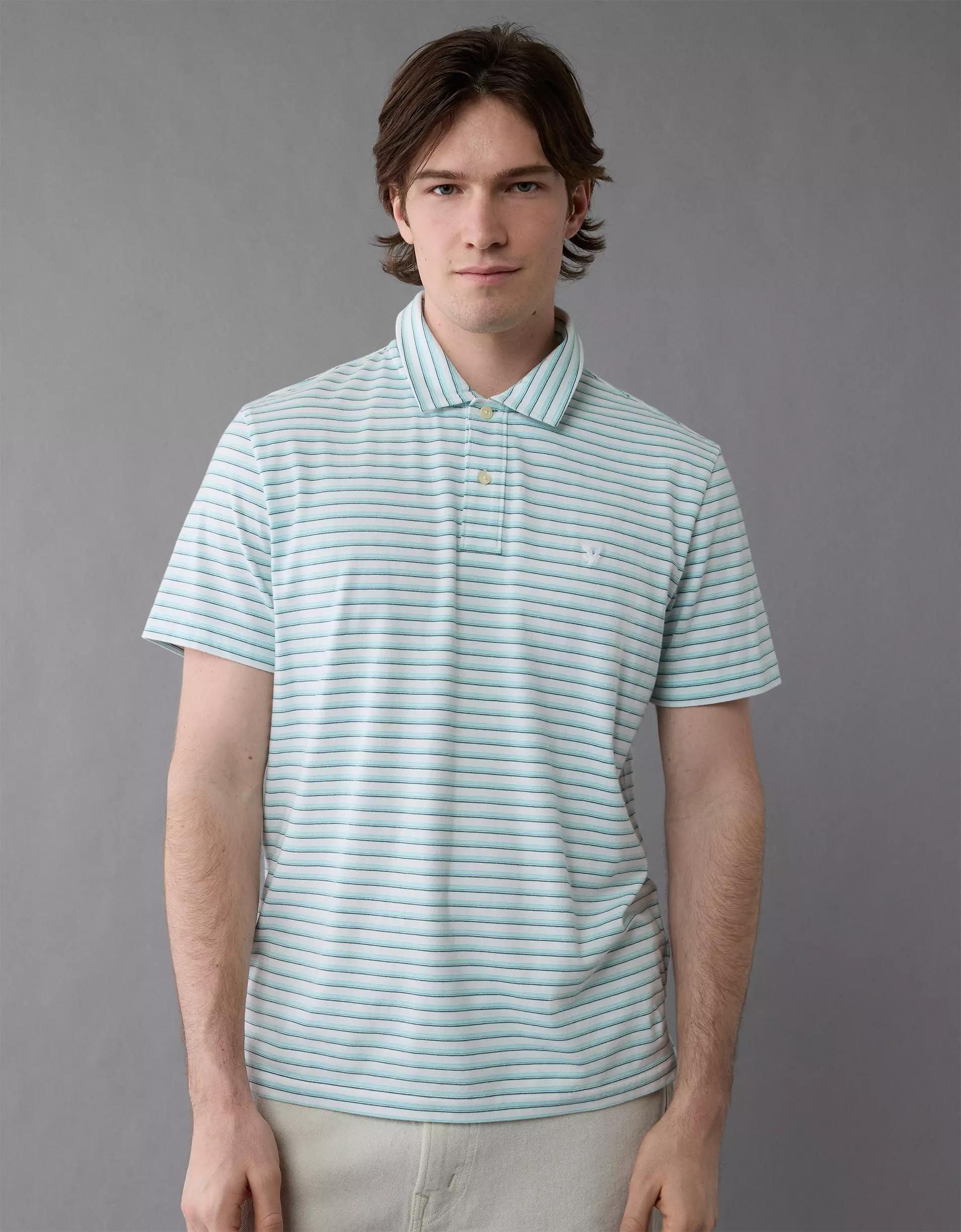 AE 24/7 Club Logo Striped Polo Shirt Product Image
