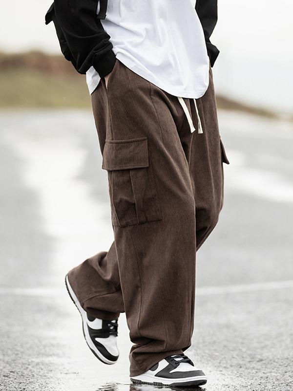 Men's Corduroy Flap Pocket Lace Up Cargo Pants Product Image