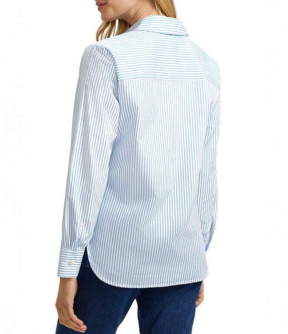 Foxcroft Meghan Cotton Floral Stripe Point Collar Long Sleeve Button Front Shirt Product Image
