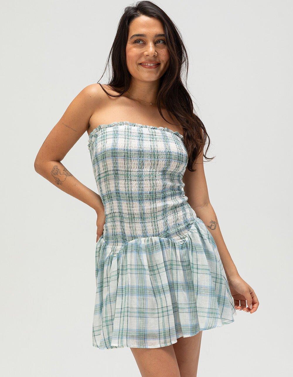 RSQ Womens Smocked Drop Waist Dress - PLAID Product Image