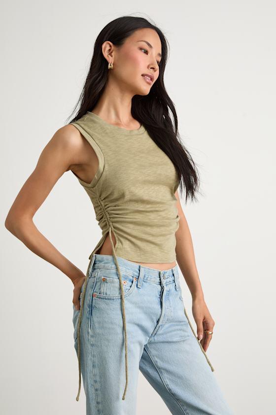 Anika Sage Burnout Ruched Tank Top Product Image