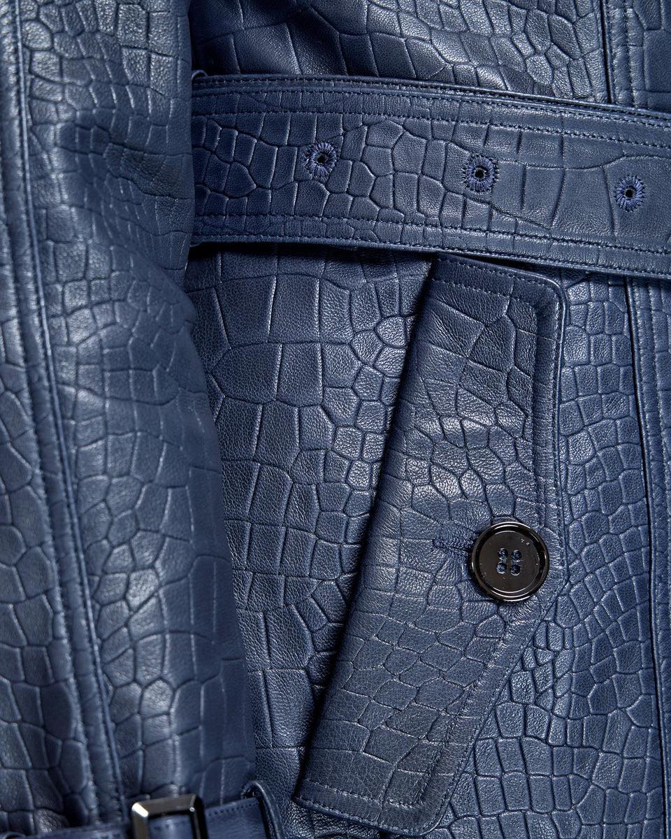 Croc Stamped Leather Trench Coat- Maximilian Product Image