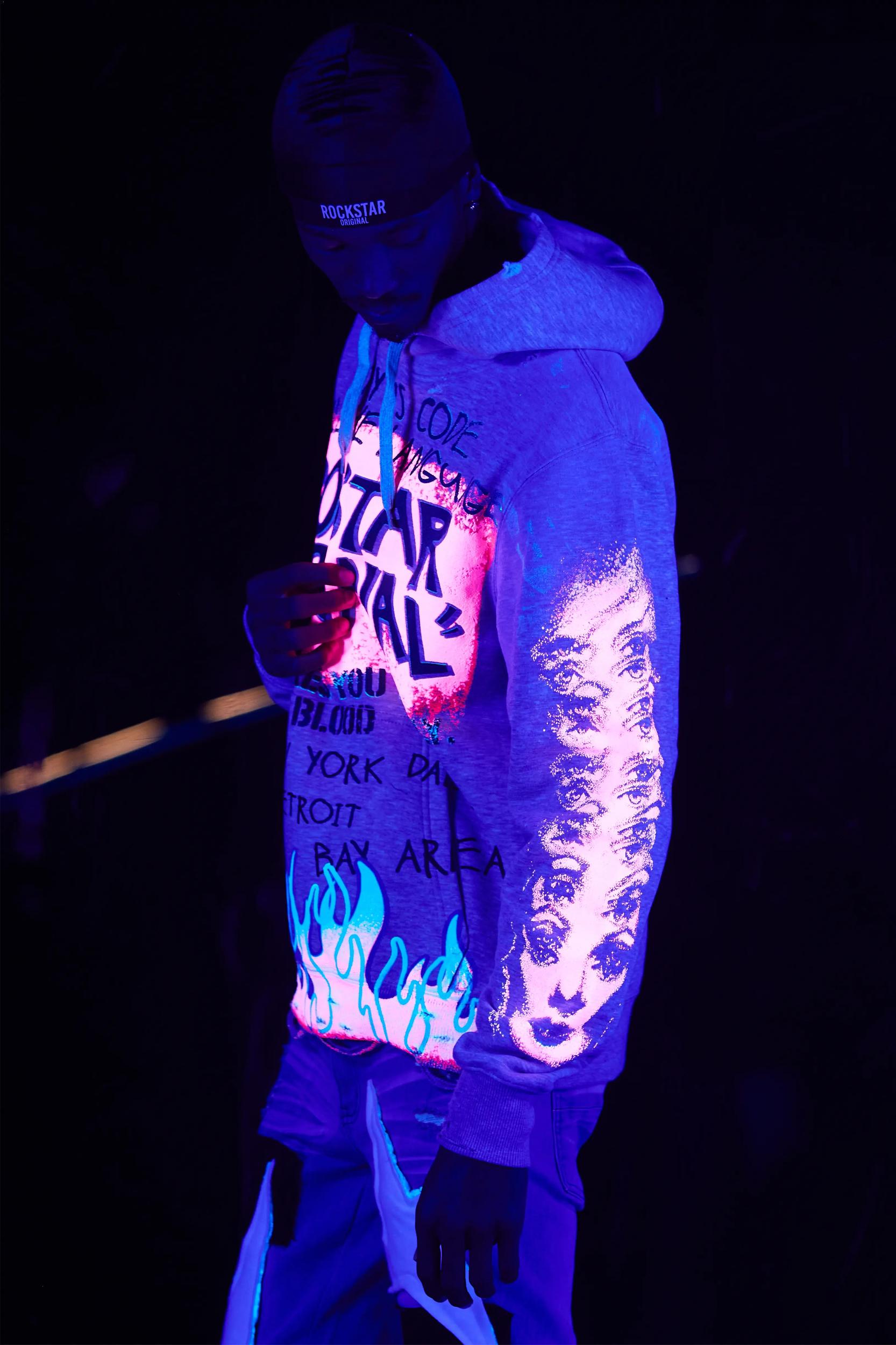 Beno Heather Grey Distressed Graphic Hoodie Male Product Image