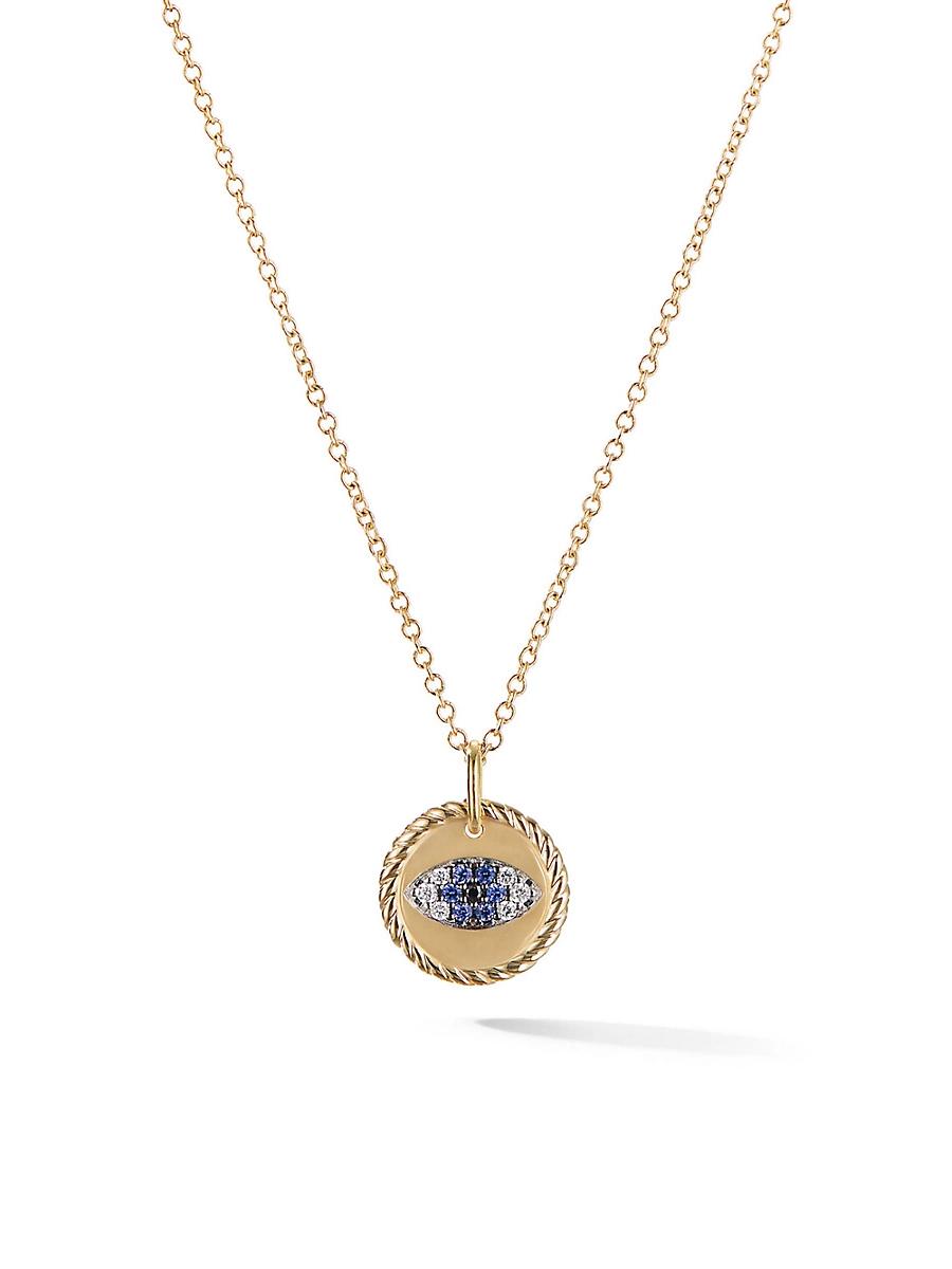 Womens Cable Collectibles Evil Eye Necklace in 18K Yellow Gold with Pav Blue Sapphires and Diamonds, 11mm Product Image