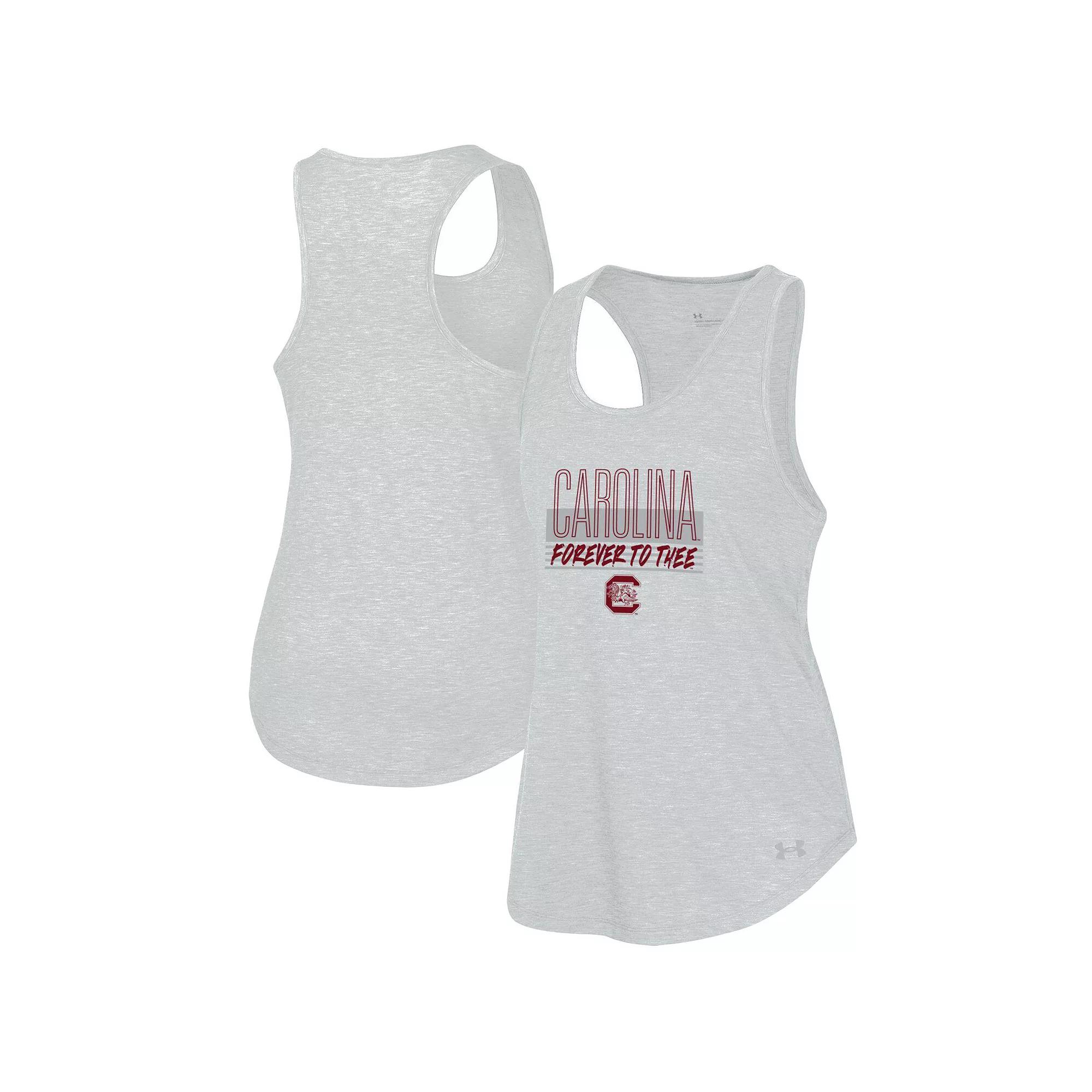 Women's Under Armour Heather Gray South Carolina Gamecocks Breezy Racerback Tri-Blend Tank Top,  Product Image