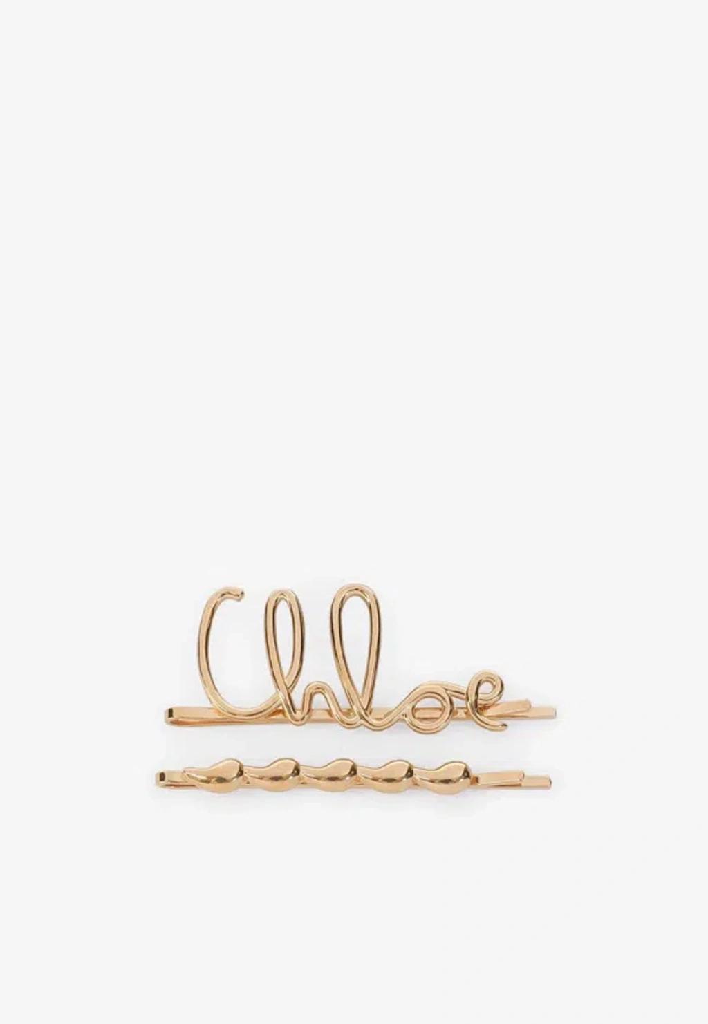CHLOÉ Iconic Hair Clips Accessories In Metallic Product Image