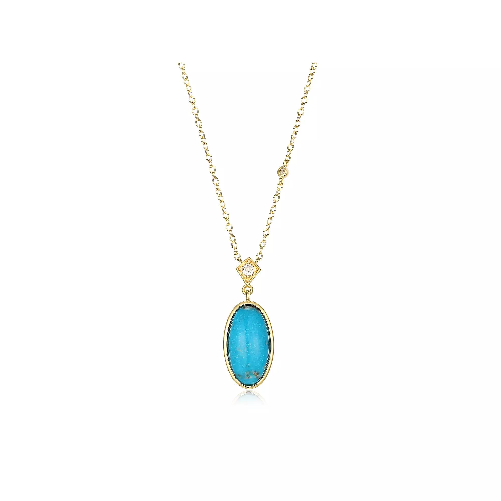 18k Gold Over Silver Stabilized Turquoise & White Topaz Oval Necklace, Women's, Size: 18", Gold Tone Product Image