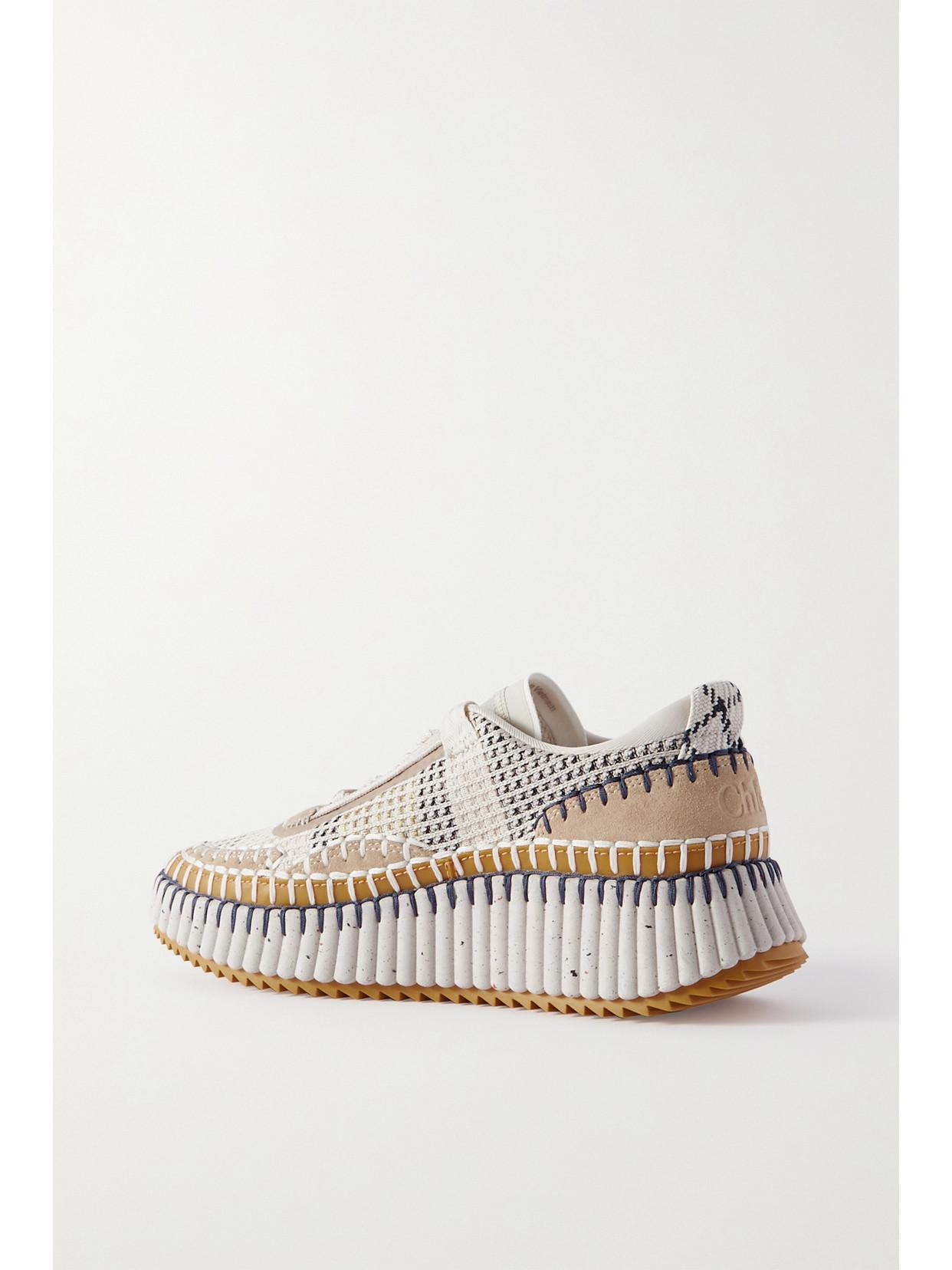 CHLOÉ Nama Embroidered Suede And Recycled-mesh Sneakers In Biscotti Beige Product Image
