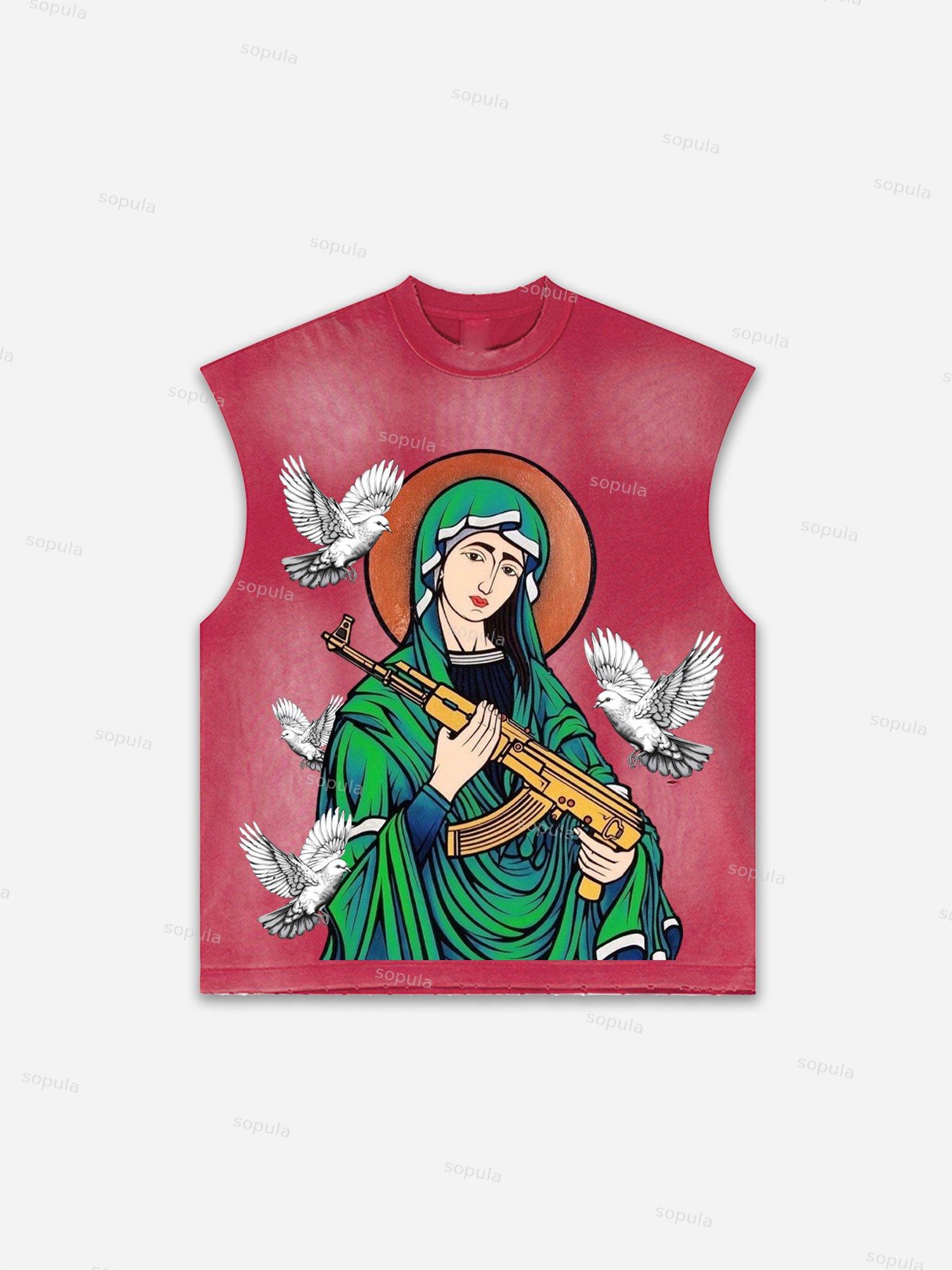 Street Abstract Portrait Print Distressed Tank Top Product Image