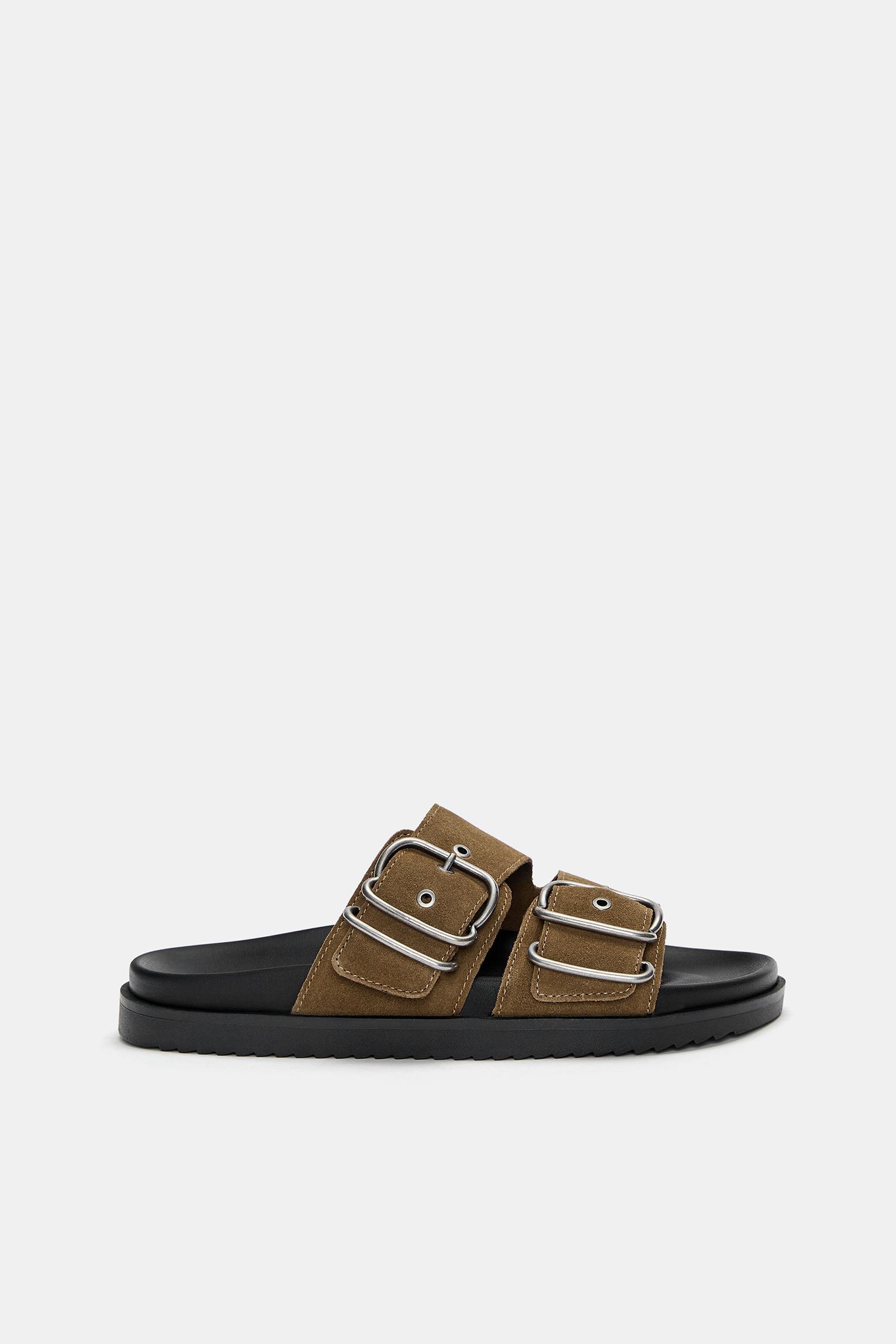 Leather flat sandals with buckles Product Image