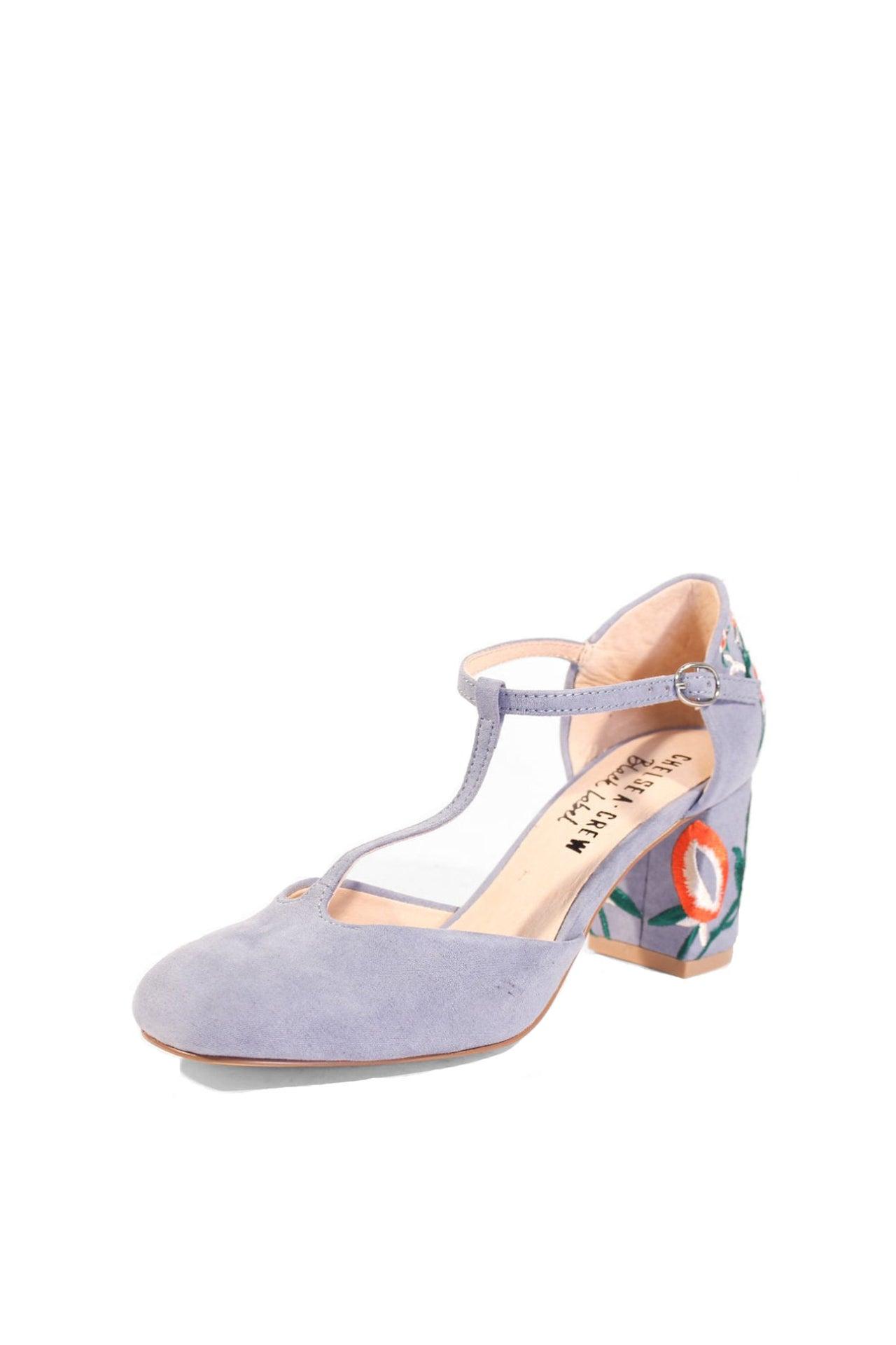 Frenchie T-Strap Embroidered Heels Product Image