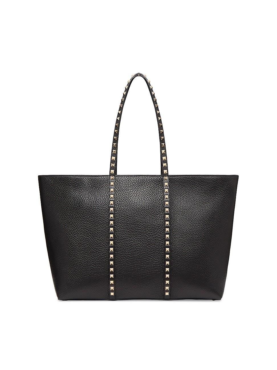 Womens Rockstud Shopping Tote Bag in Grainy Calfskin Product Image