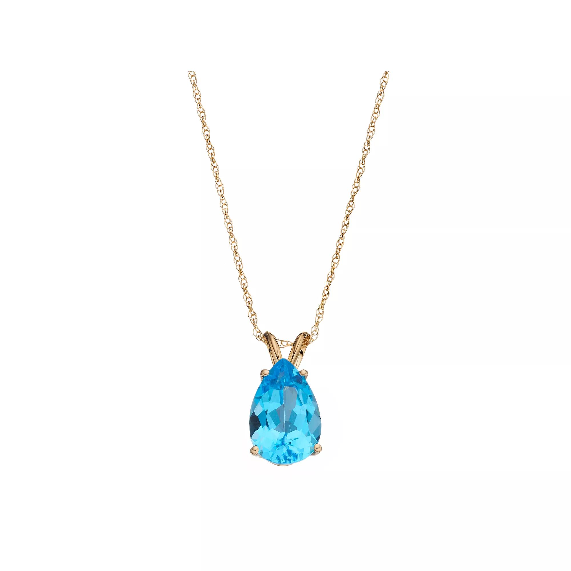 Celebration Gems 14k Gold Blue Topaz Teardrop Pendant, Women's, Size: 18" Product Image