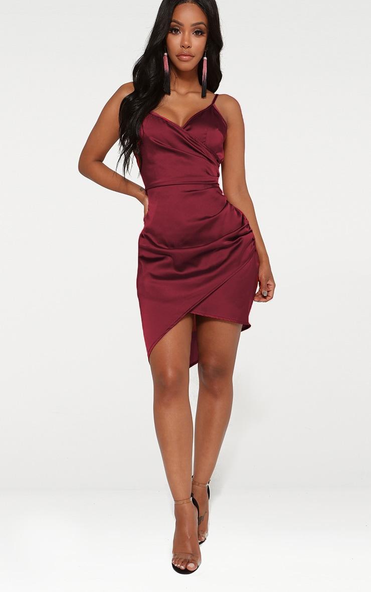 Shape Burgundy Satin Wrap Dress Product Image