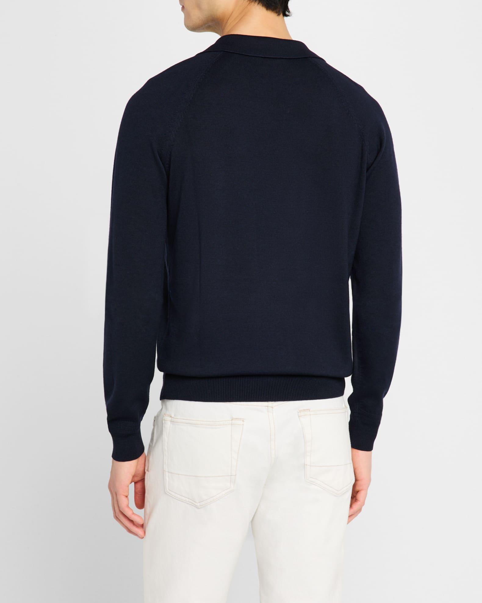 Men's Wool and Silk Raglan Knit Polo Shirt Product Image