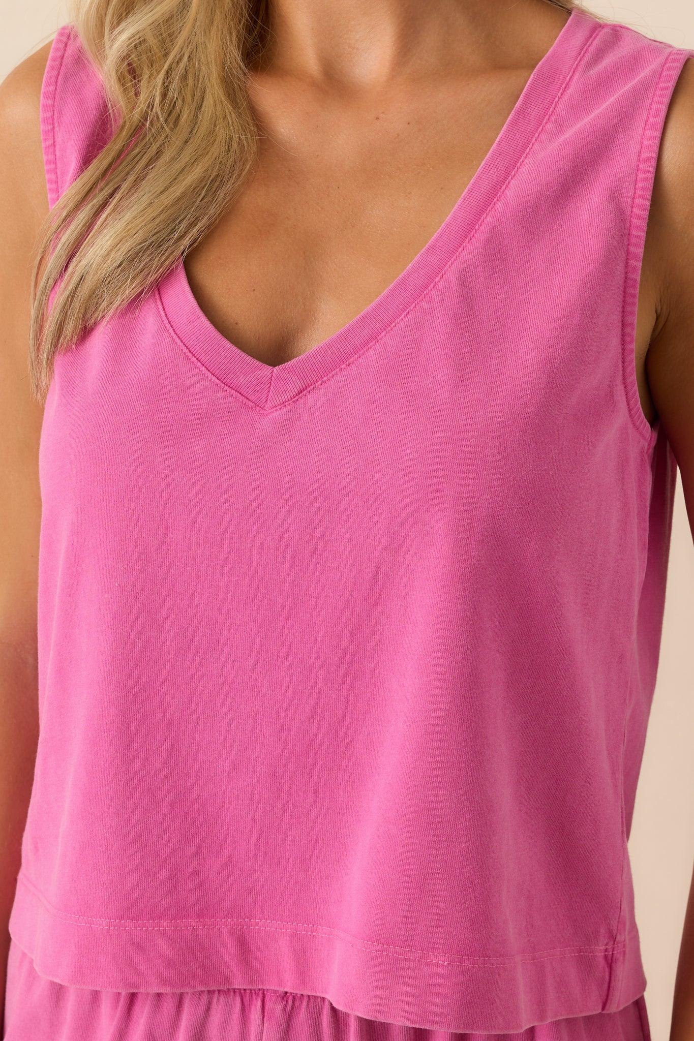 Z Supply Pink Sloane V-Neck Cotton Jersey Top Product Image