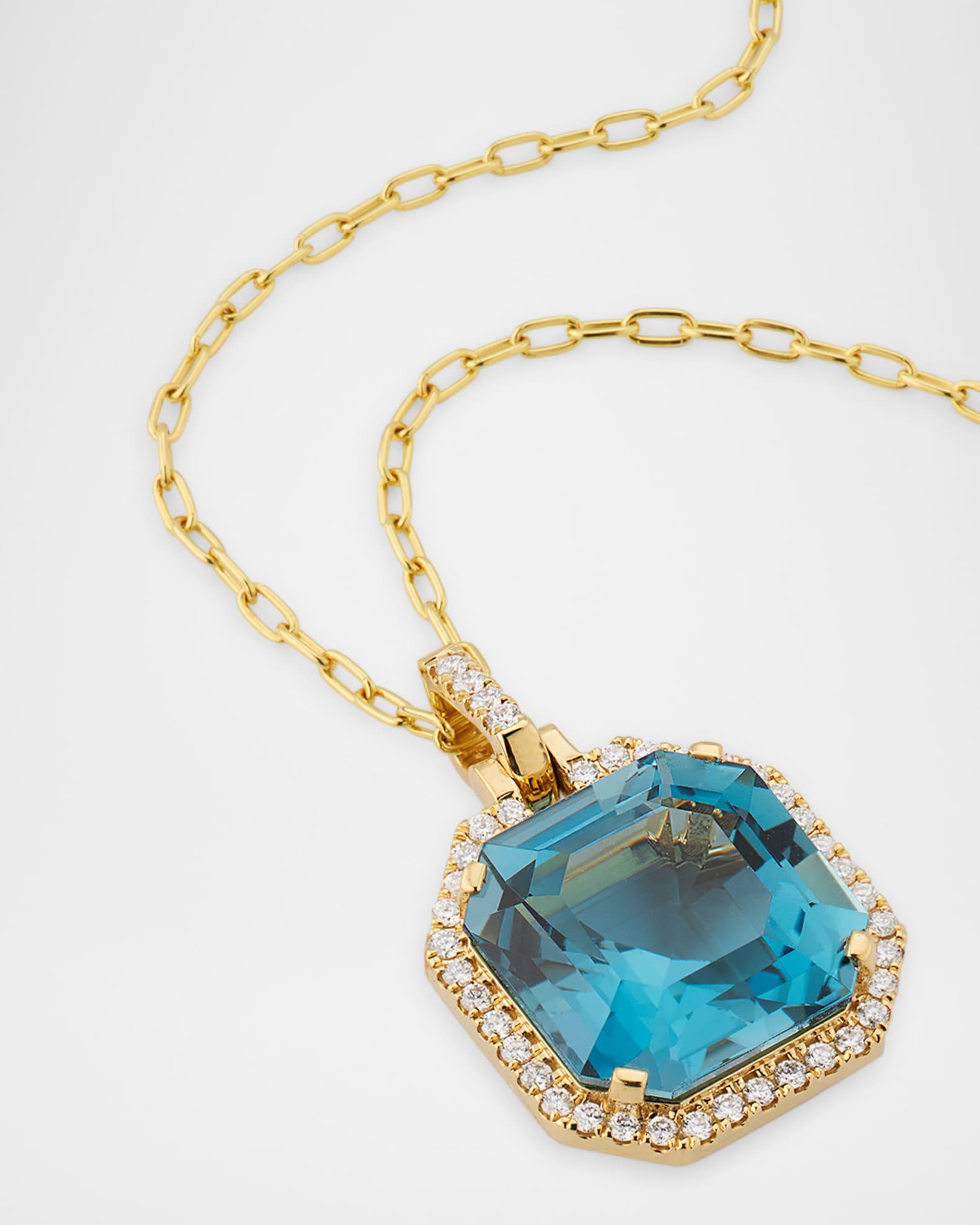 Gossip 18K Yellow Gold London Blue Topaz Asscher Cut Pendant Necklace with Diamonds Product Image