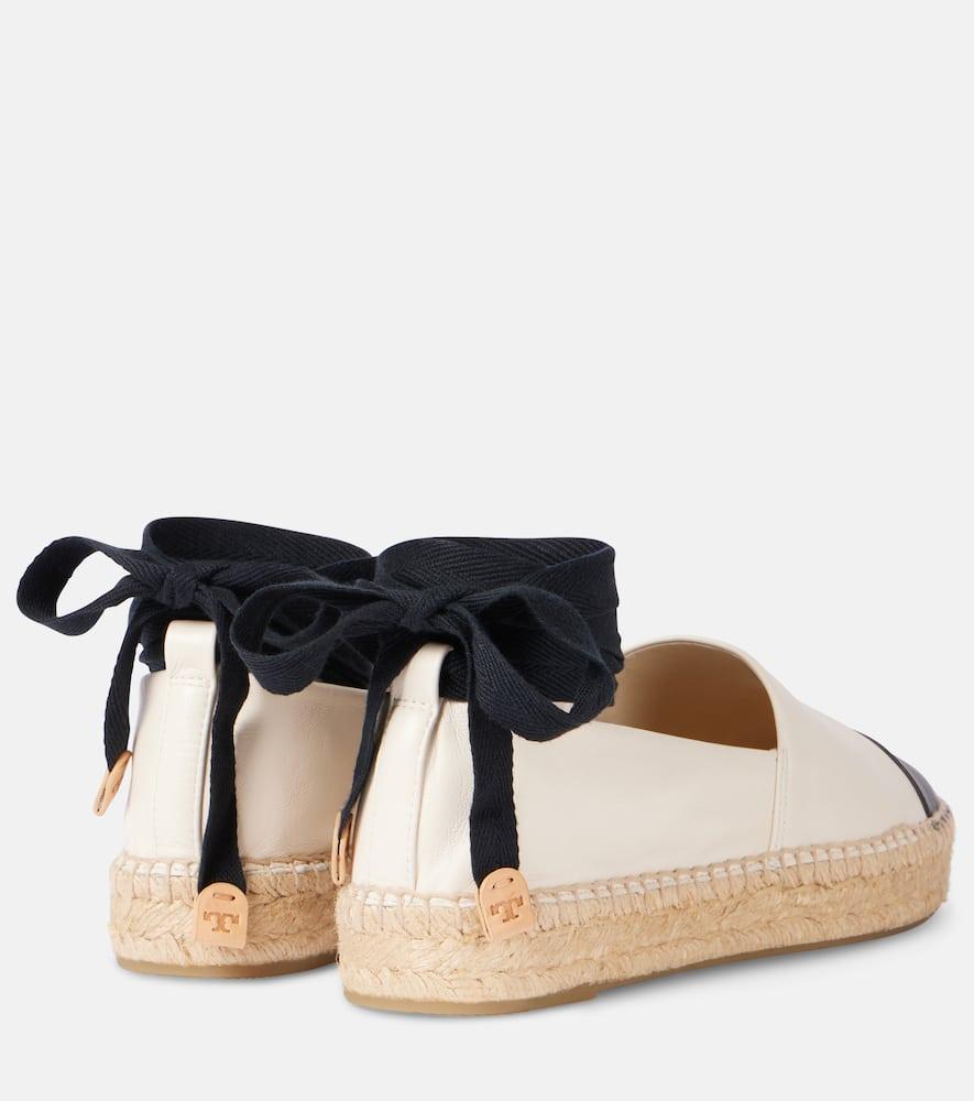 TORY BURCH White Espadrilles With Metallic Logo On The Front And Ankle Strap In Leather Woman Product Image