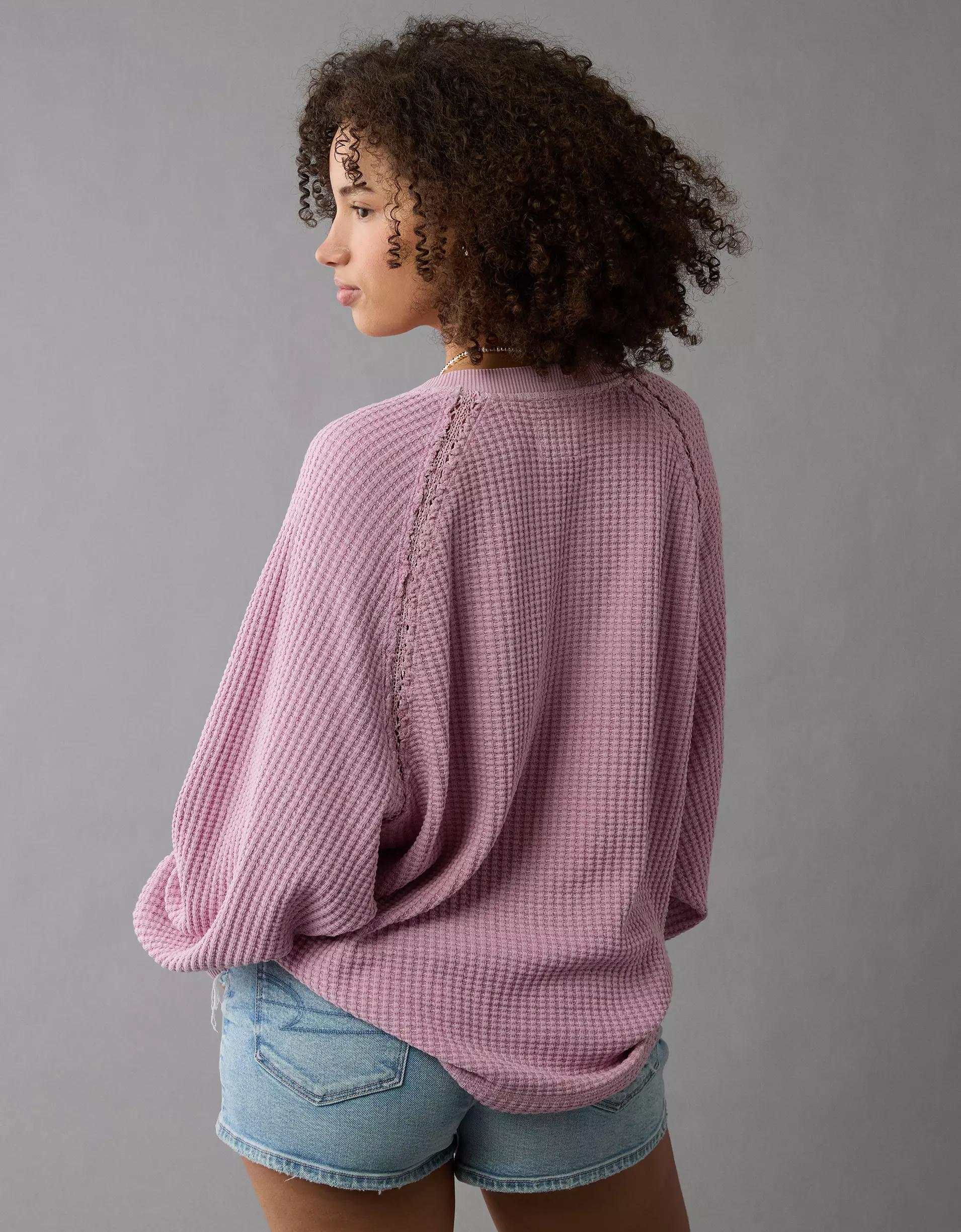 AE Big Hug Notch Neck Waffle Sweatshirt Product Image