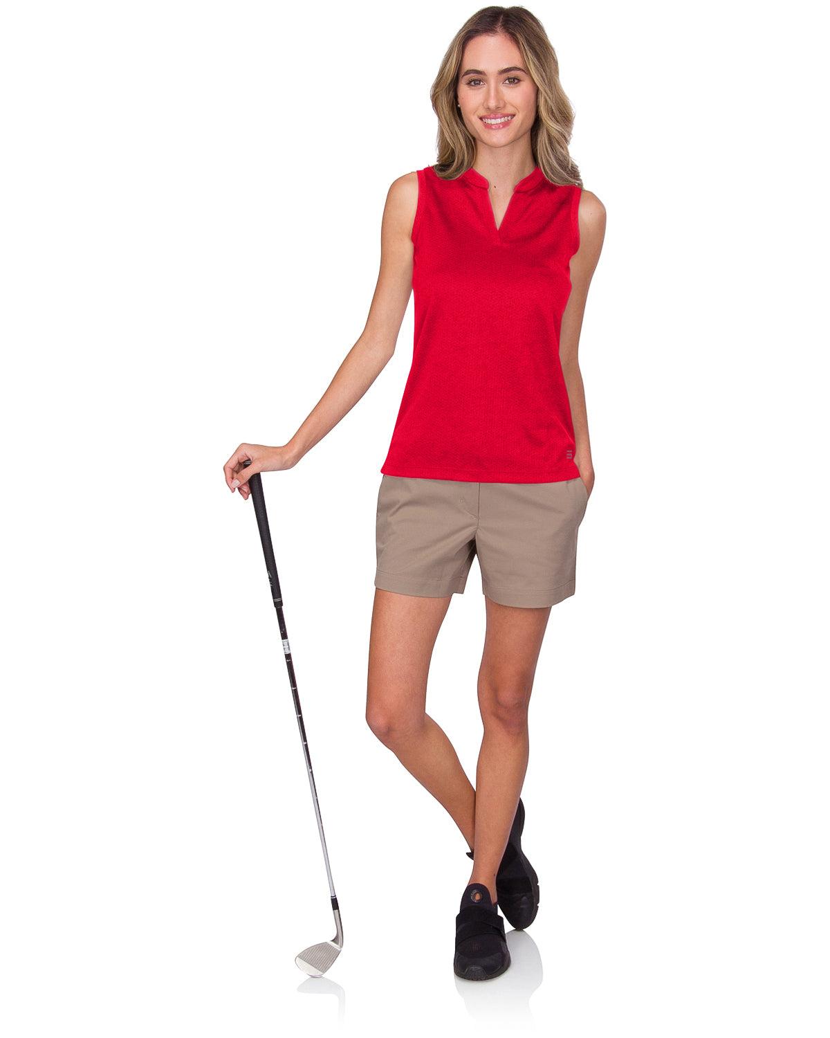 Three Sixty Six Women's Waffle-Textured Collarless Golf Polo Female Product Image