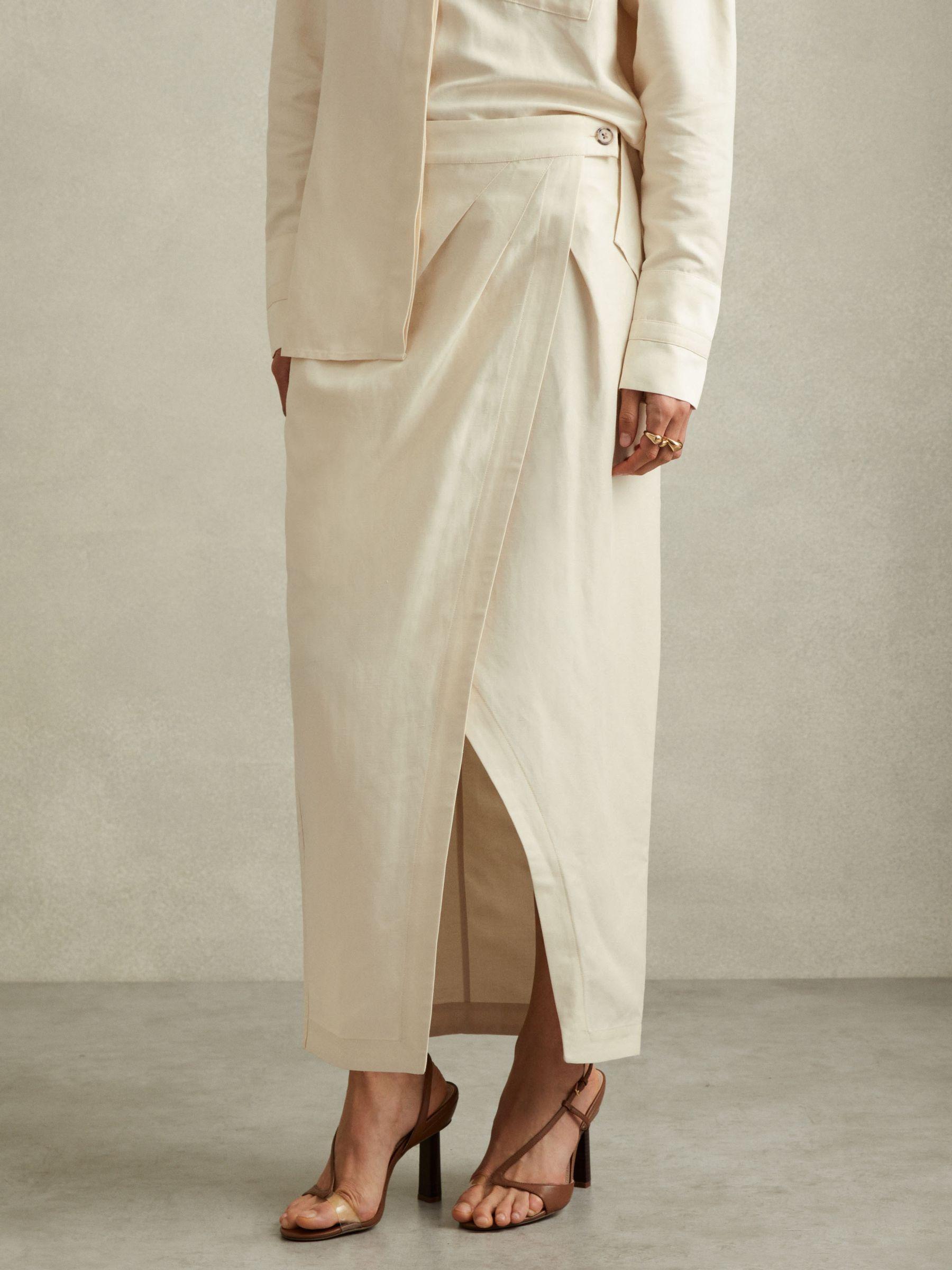 Caro Beige Wrap Front Midi Skirt with Linen Product Image