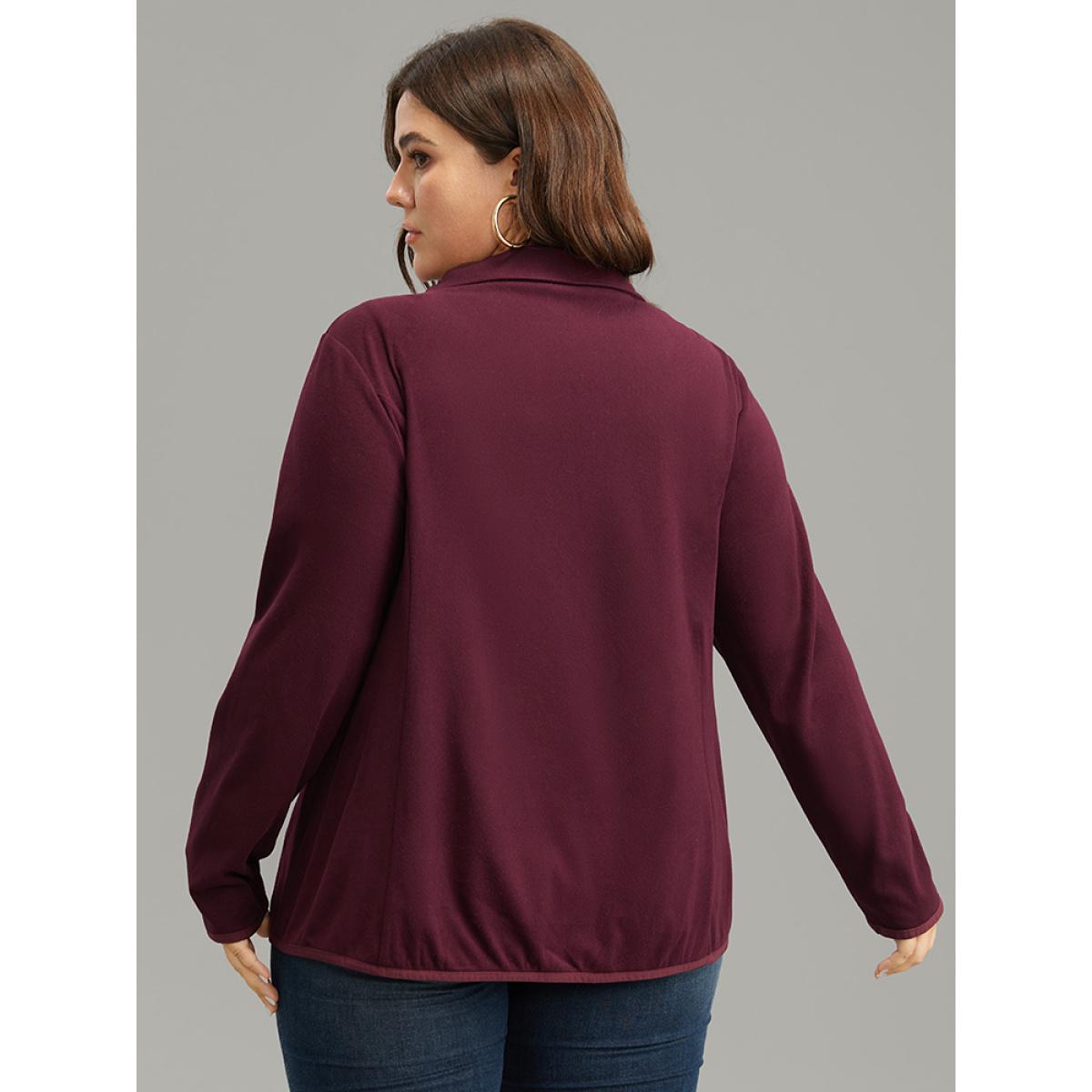 Plus Size Plain Zipper Fly Lapel Collar Jacket Women Burgundy Plain Pocket Dailywear Jackets BloomChic 18-20/2X Product Image
