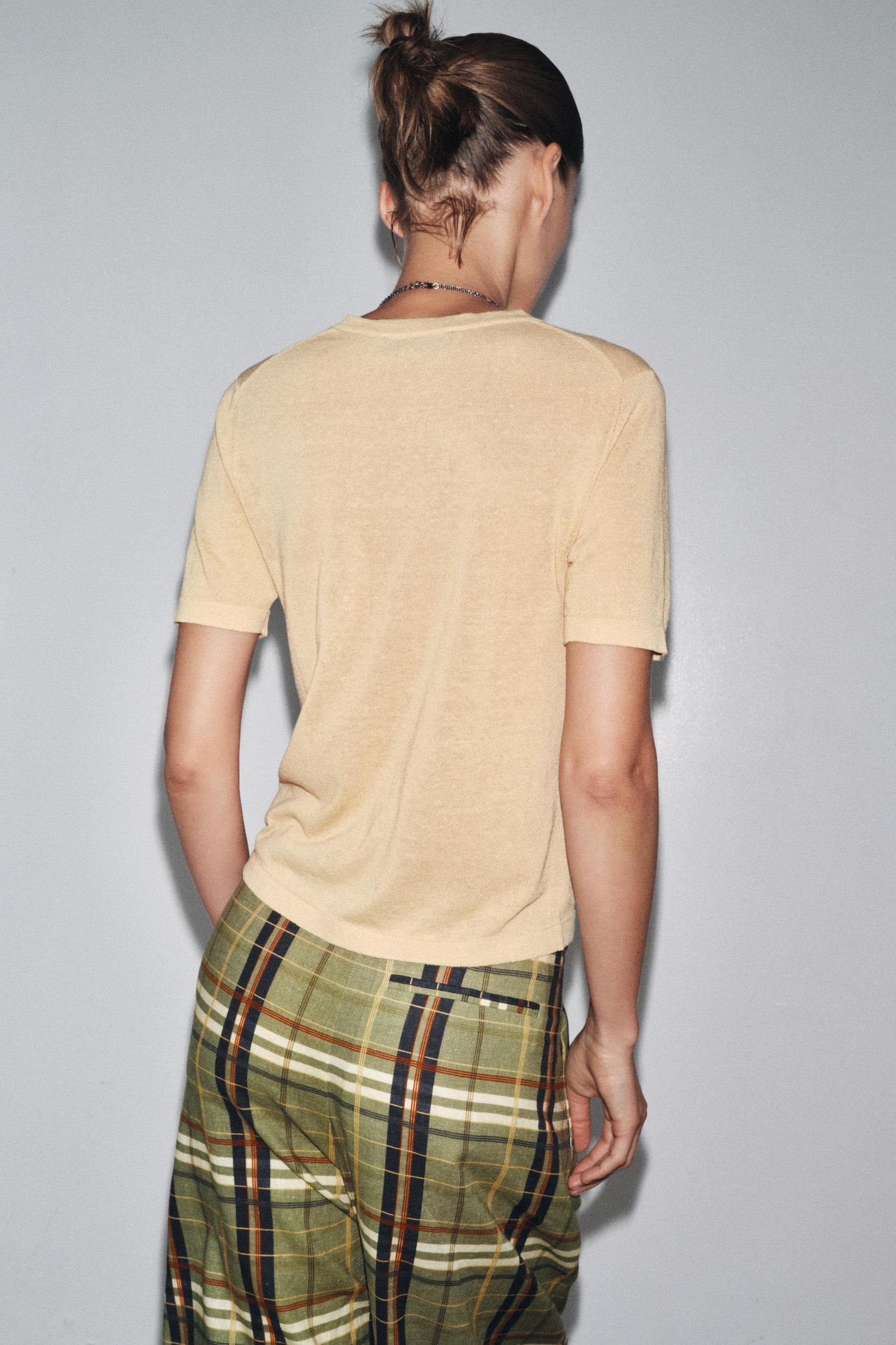 SHORT SLEEVE LINEN KNIT TOP Product Image