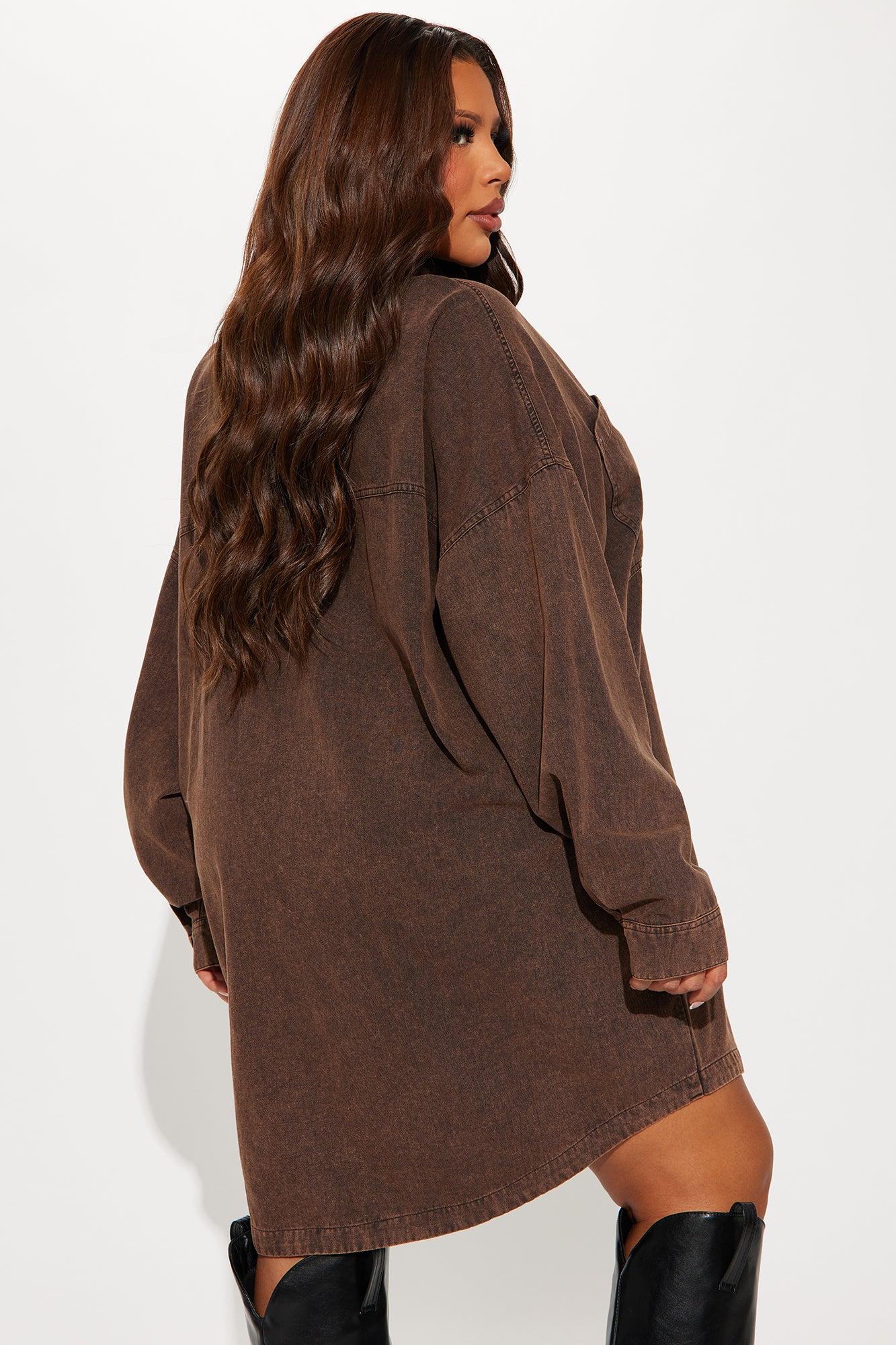 Betsy Denim Shirt Mini Dress - Rust Product Image