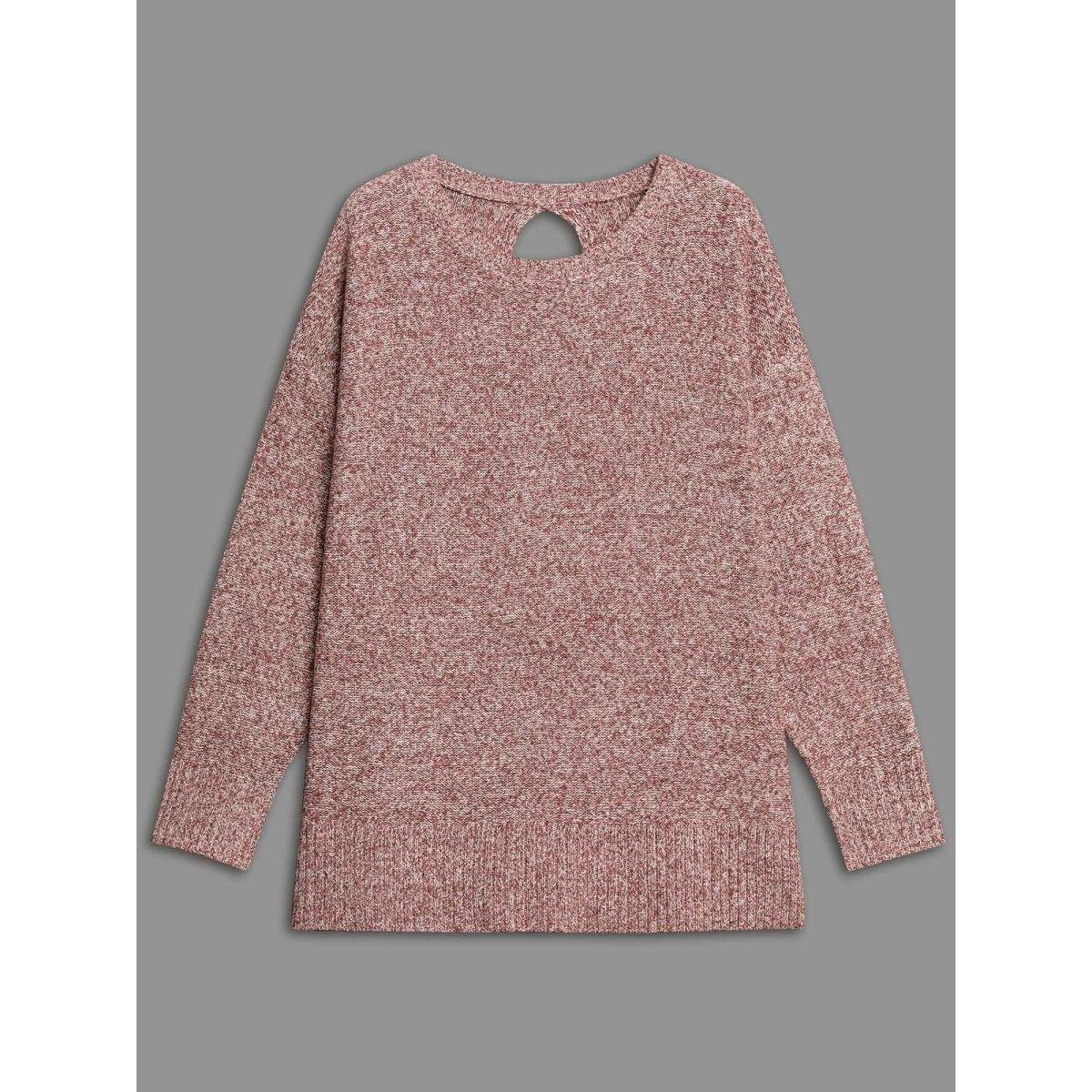 Plus Size Texture Bowknot Cut Out Slit Hem Pullover Crepe Women Leisure Loose Long Sleeve Round Neck Casual Pullovers BloomChic 30/6X Product Image