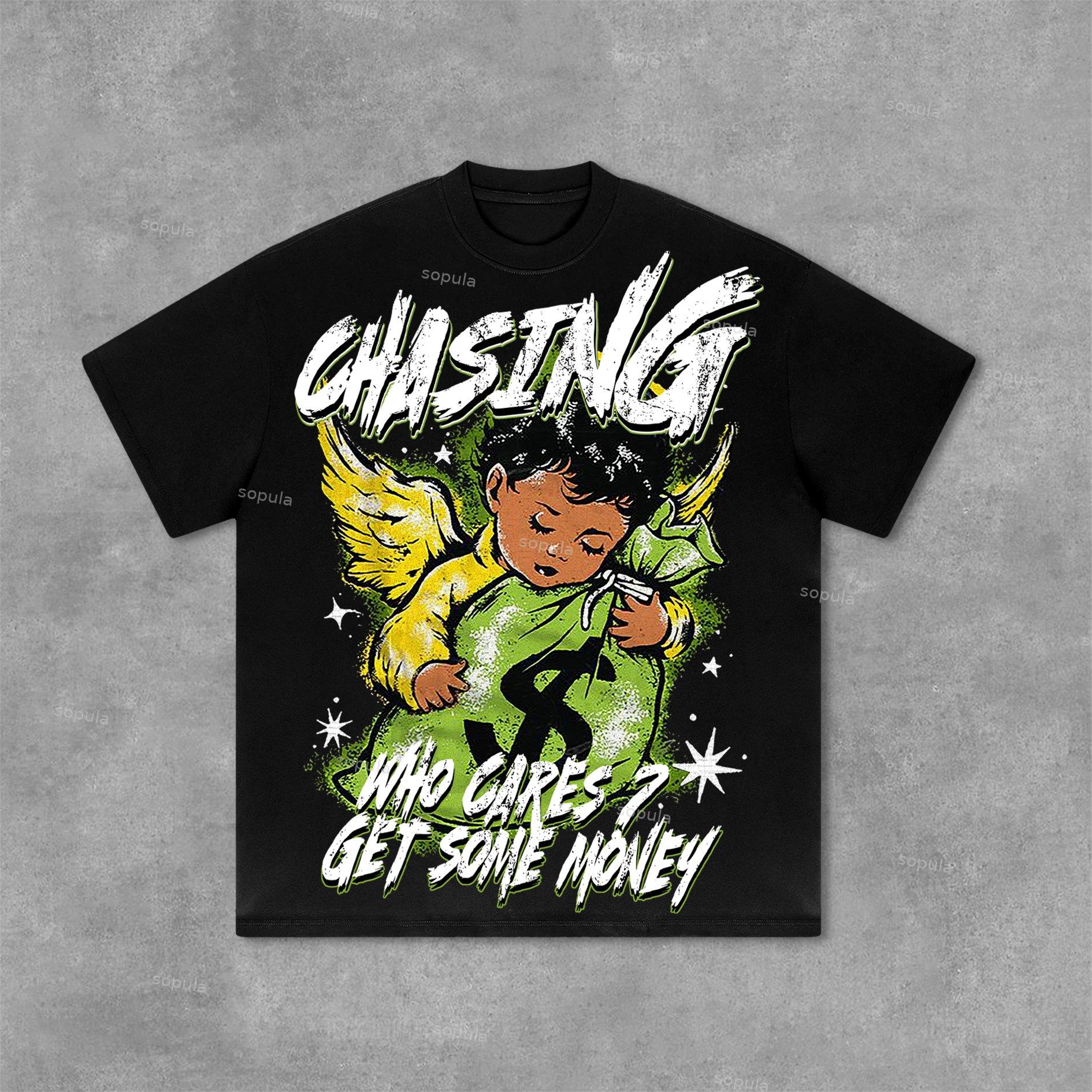 Sopula Chasing Money Graphic Print Cotton Retro T-Shirt Product Image