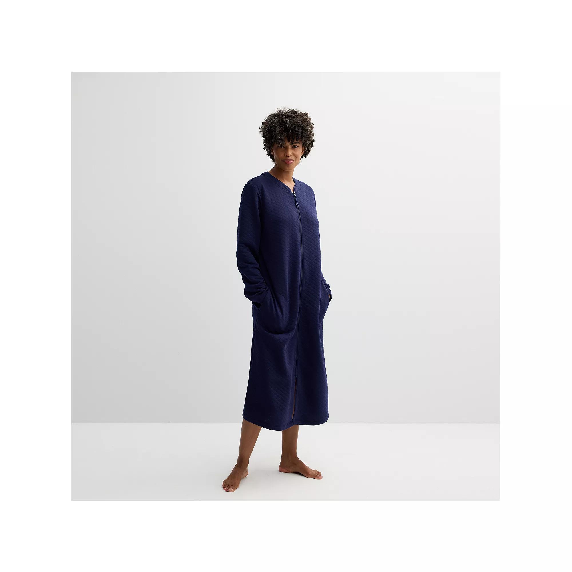 Women's Croft & Barrow® Quilted Zip Long Robe, Size: Small, Blue Rae Product Image