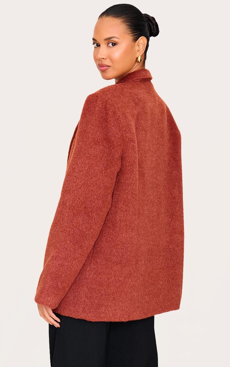 Burnt Orange Oversized Textured Wool Look Blazer Product Image