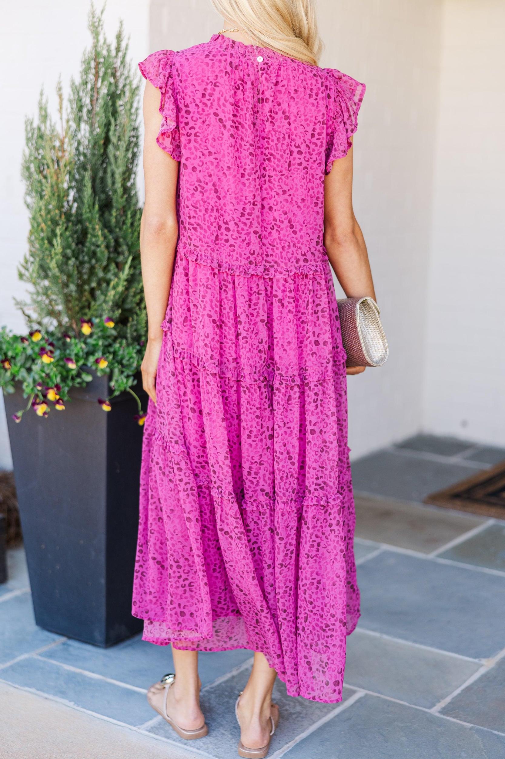 Check You Out Magenta Purple Leopard Mid Dress Female Product Image