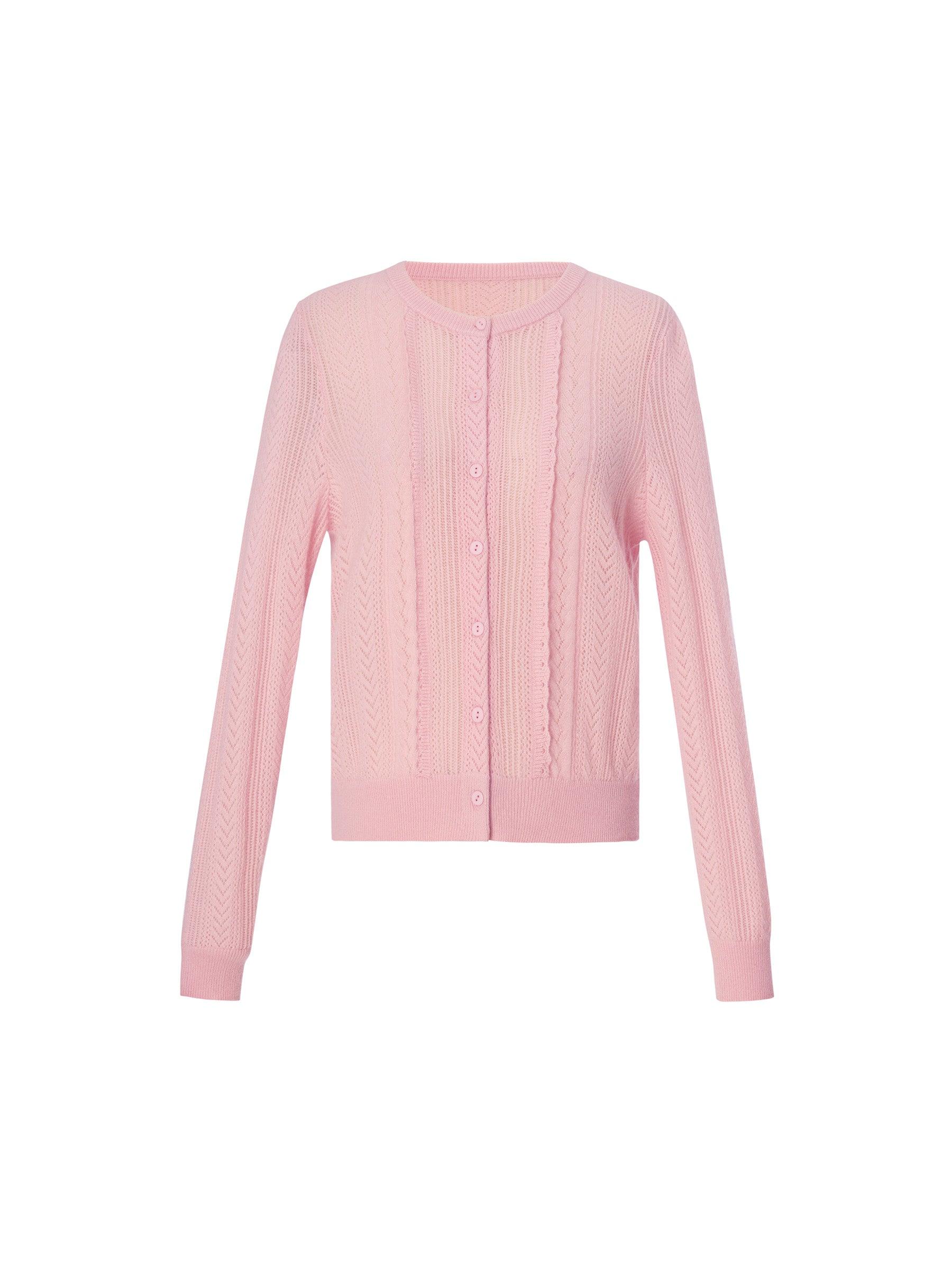 100% Cashmere Openwork Textured Women Cardigan Product Image