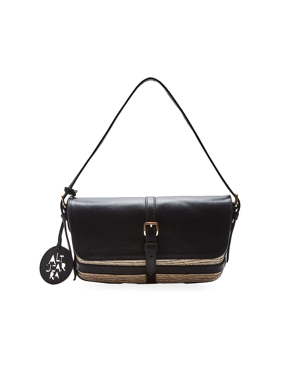 Womens Watermill Straw & Leather Shoulder Flap Bag Product Image