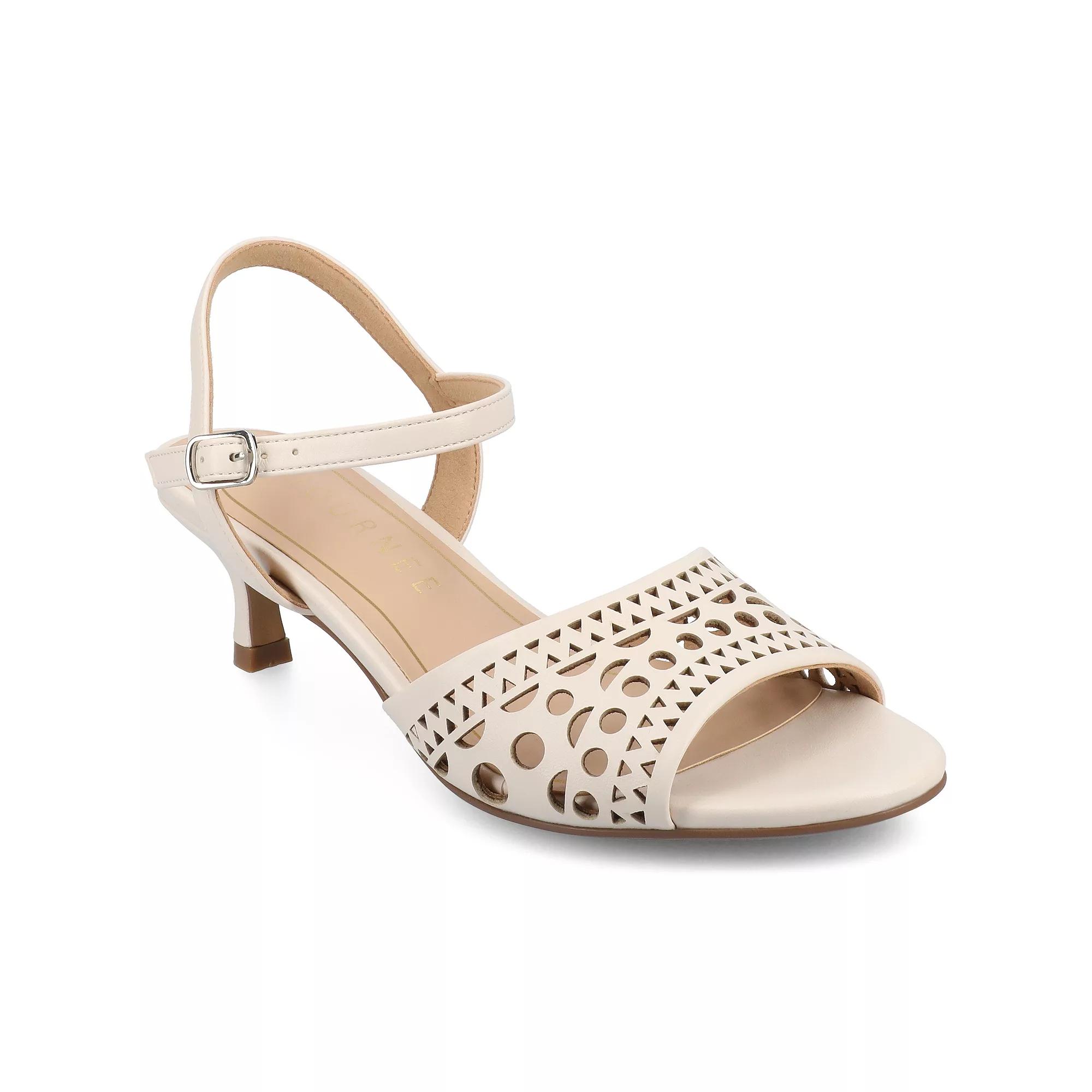 Journee Jessly Women's Cut Out Design Ankle Strap Kitten Heel Sandals,  Product Image